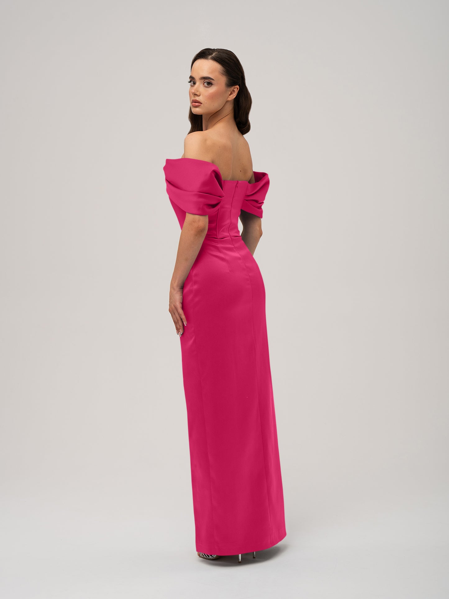 Heavenly Kissed Draped Satin Maxi Dress - Hot Pink by Tia Dorraine Women's Luxury Fashion Designer Clothing Brand