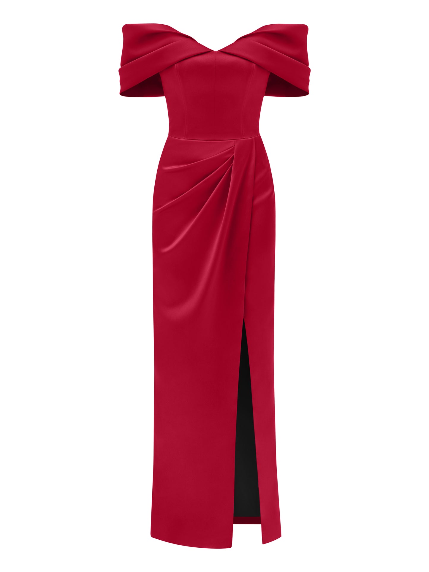 Heavenly Kissed Draped Satin Maxi Dress - Red by Tia Dorraine Women's Luxury Fashion Designer Clothing Brand