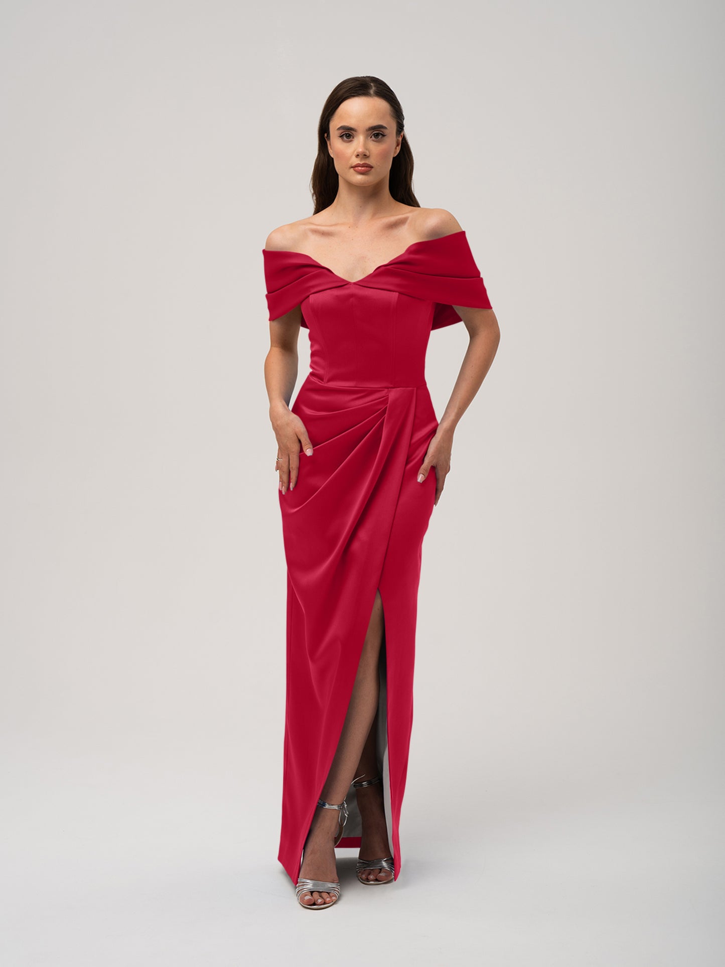 Heavenly Kissed Draped Satin Maxi Dress - Red by Tia Dorraine Women's Luxury Fashion Designer Clothing Brand