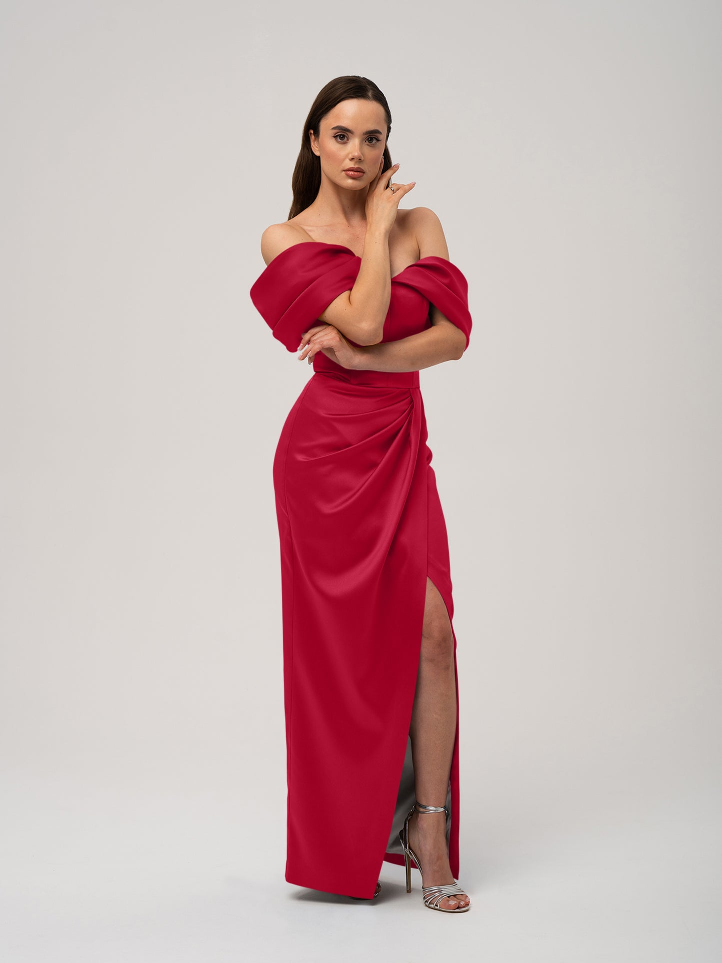 Heavenly Kissed Draped Satin Maxi Dress - Red by Tia Dorraine Women's Luxury Fashion Designer Clothing Brand
