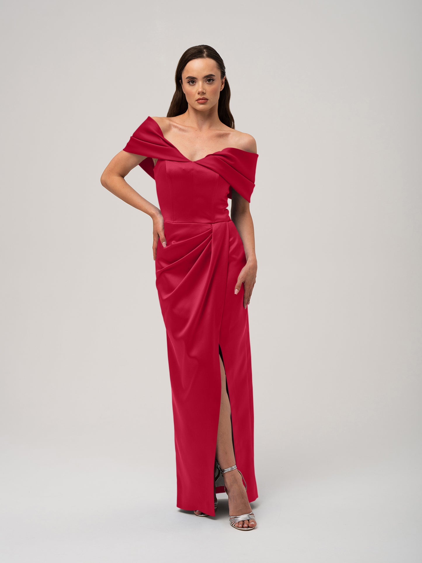 Heavenly Kissed Draped Satin Maxi Dress - Red by Tia Dorraine Women's Luxury Fashion Designer Clothing Brand