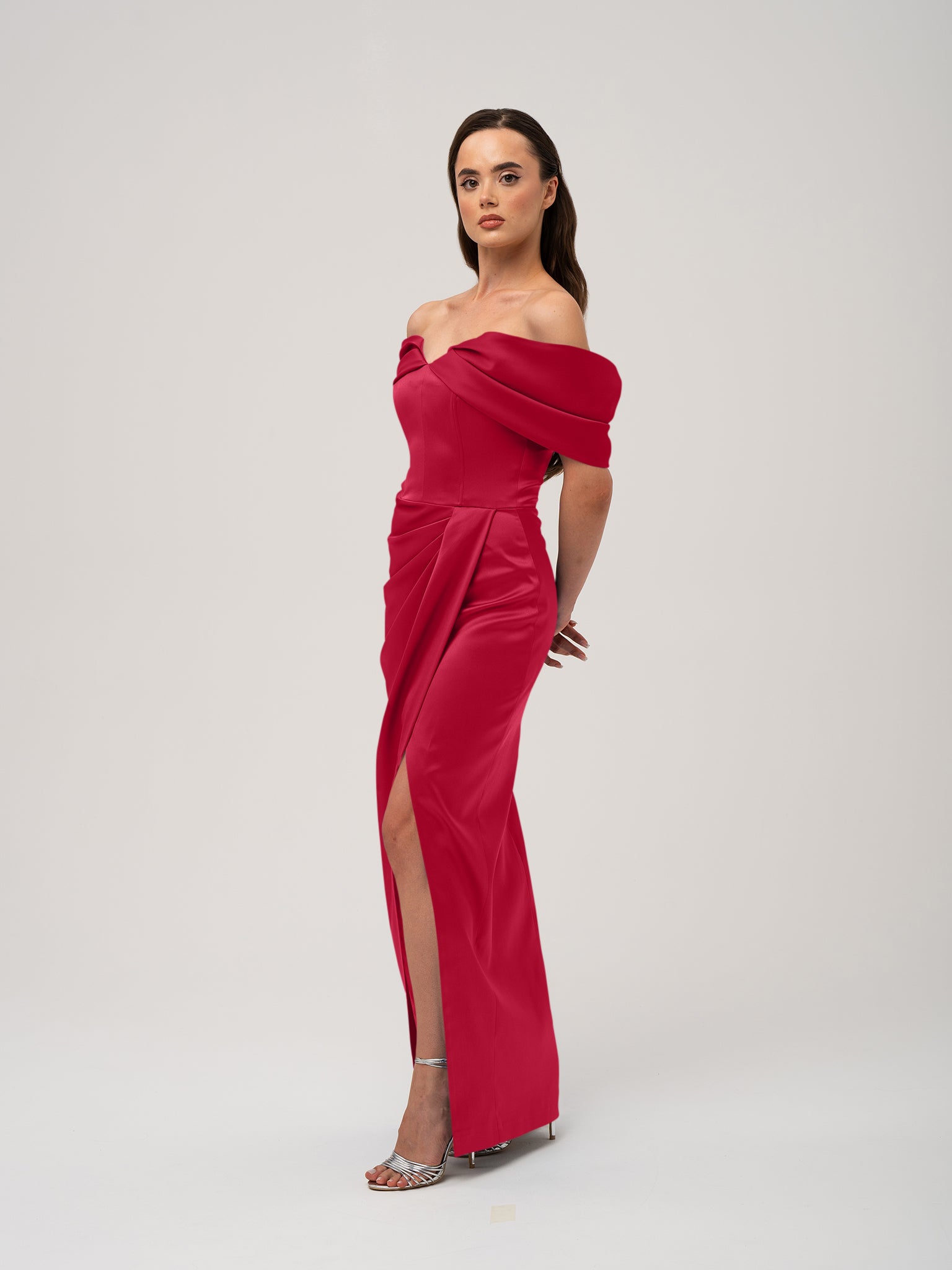 Heavenly Kissed Draped Satin Maxi Dress - Red Heavenly Kissed Draped Satin Maxi Dress - Red