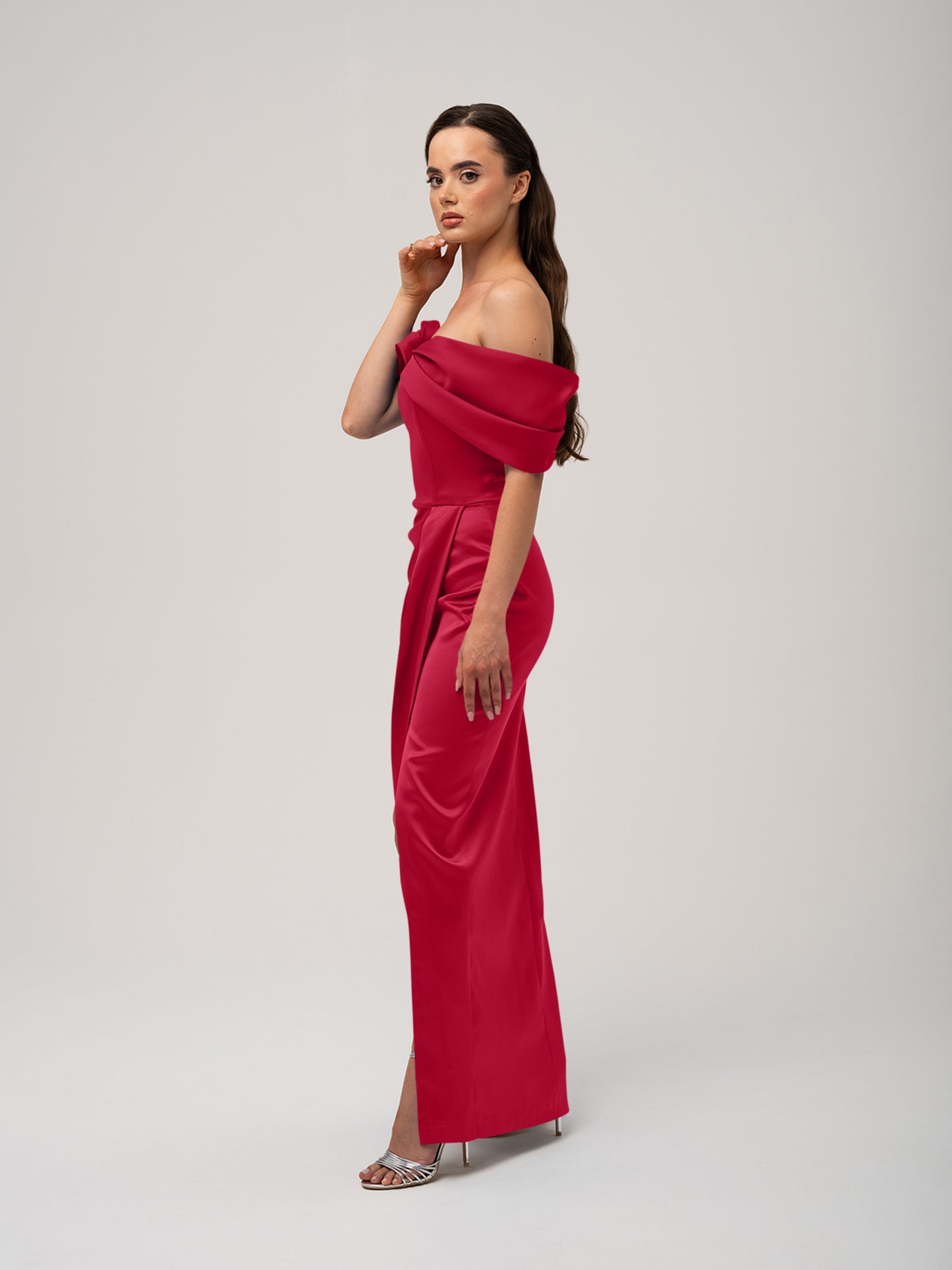 Heavenly Kissed Draped Satin Maxi Dress - Red by Tia Dorraine Women's Luxury Fashion Designer Clothing Brand