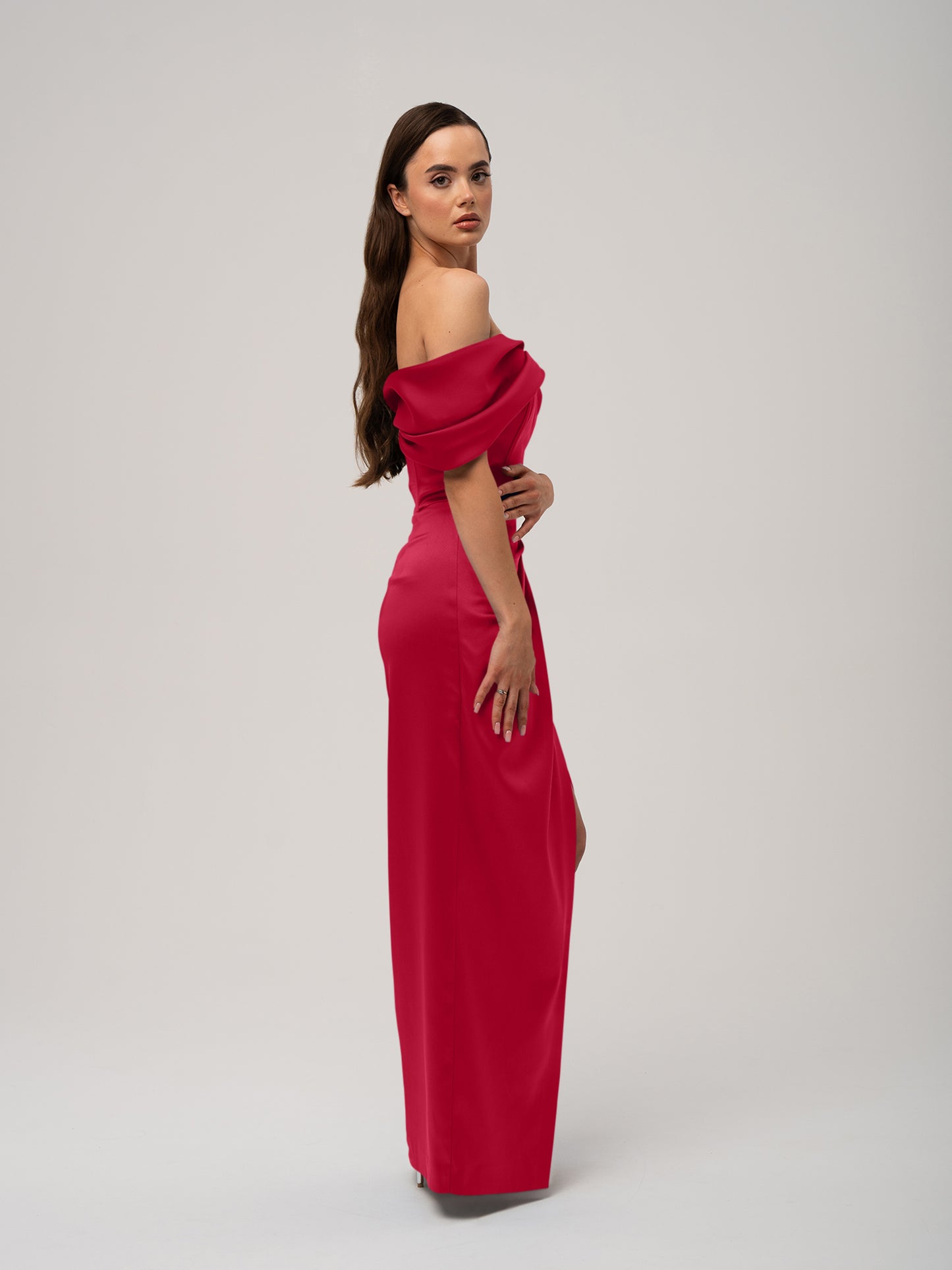 Heavenly Kissed Draped Satin Maxi Dress - Red by Tia Dorraine Women's Luxury Fashion Designer Clothing Brand