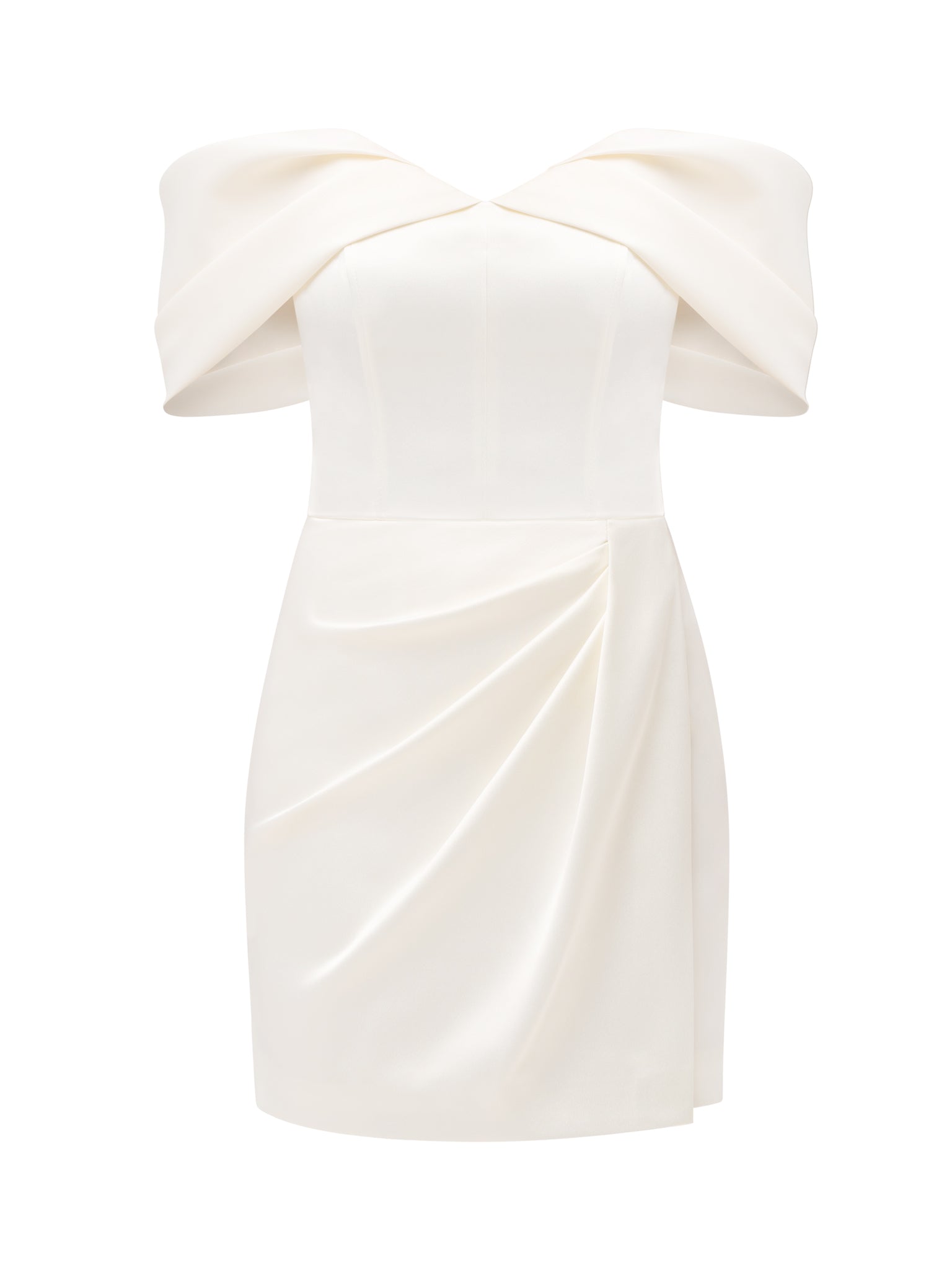 Heavenly Kissed Draped Satin Mini Dress - Pearl White by Tia Dorraine Women's Luxury Fashion Designer Clothing Brand