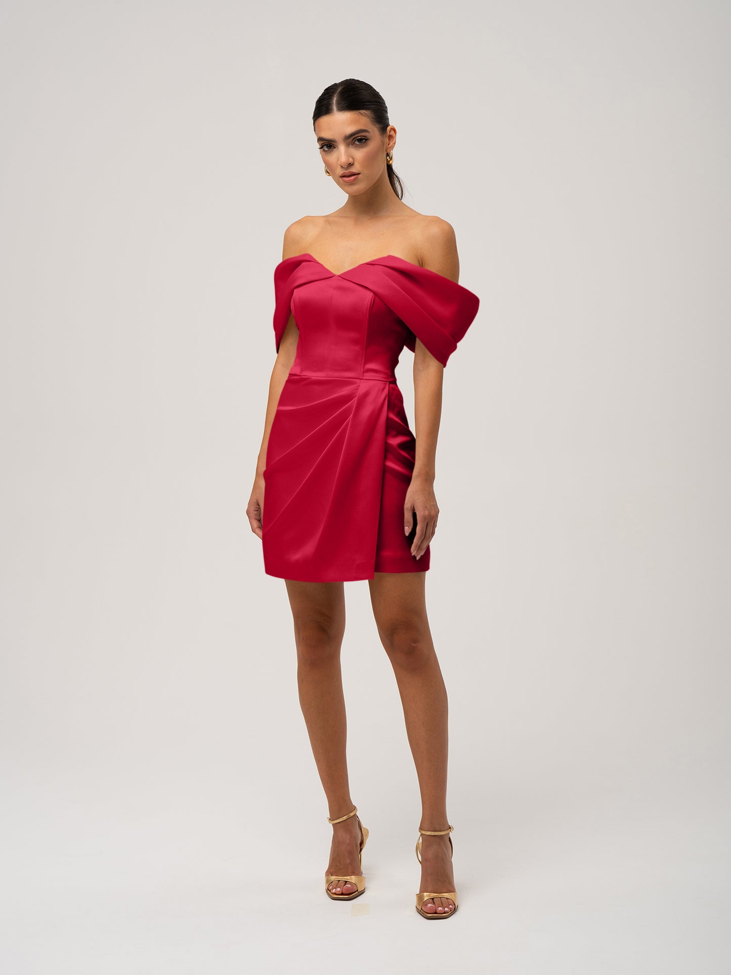 Heavenly Kissed Draped Satin Mini Dress - Red by Tia Dorraine Women's Luxury Fashion Designer Clothing Brand