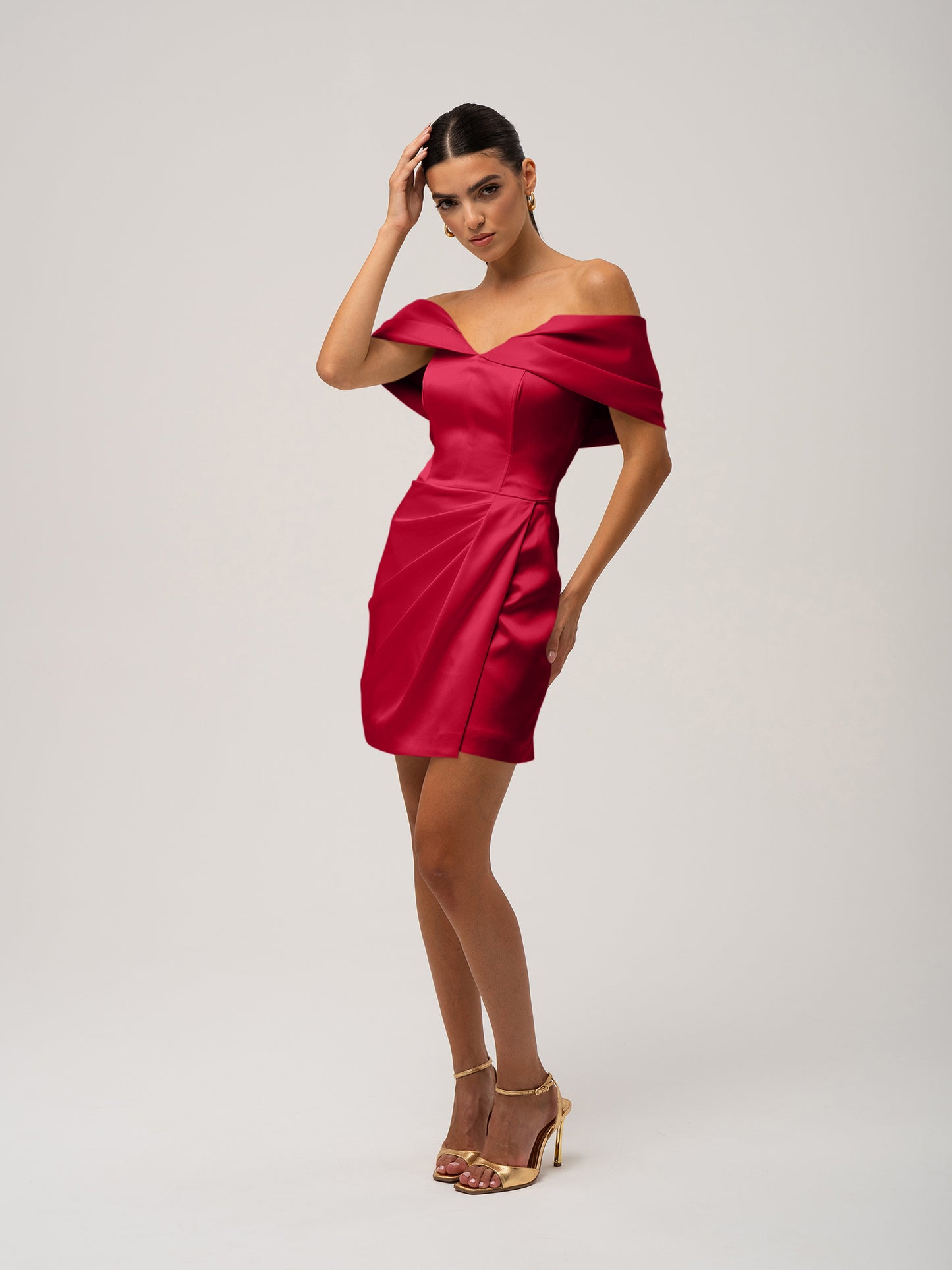 Heavenly Kissed Draped Satin Mini Dress - Red by Tia Dorraine Women's Luxury Fashion Designer Clothing Brand