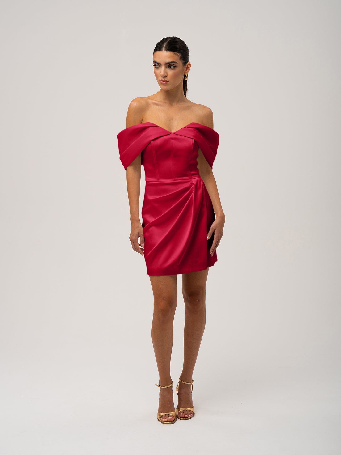 Heavenly Kissed Draped Satin Mini Dress - Red by Tia Dorraine Women's Luxury Fashion Designer Clothing Brand