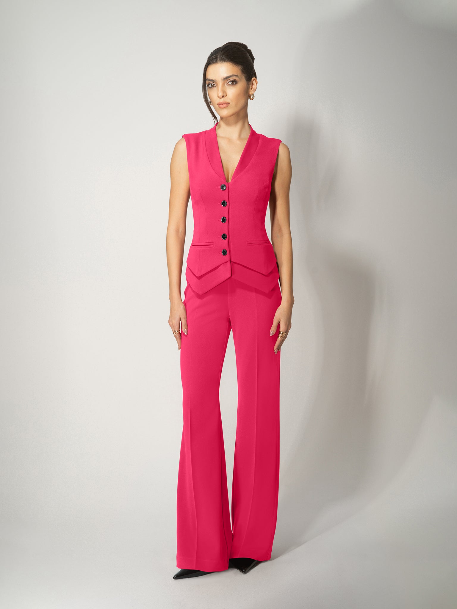 High-Waist Flared Trousers - Hot Pink Hot Pink / XS High-Waist Flared Trousers - Hot Pink Hot Pink / XS