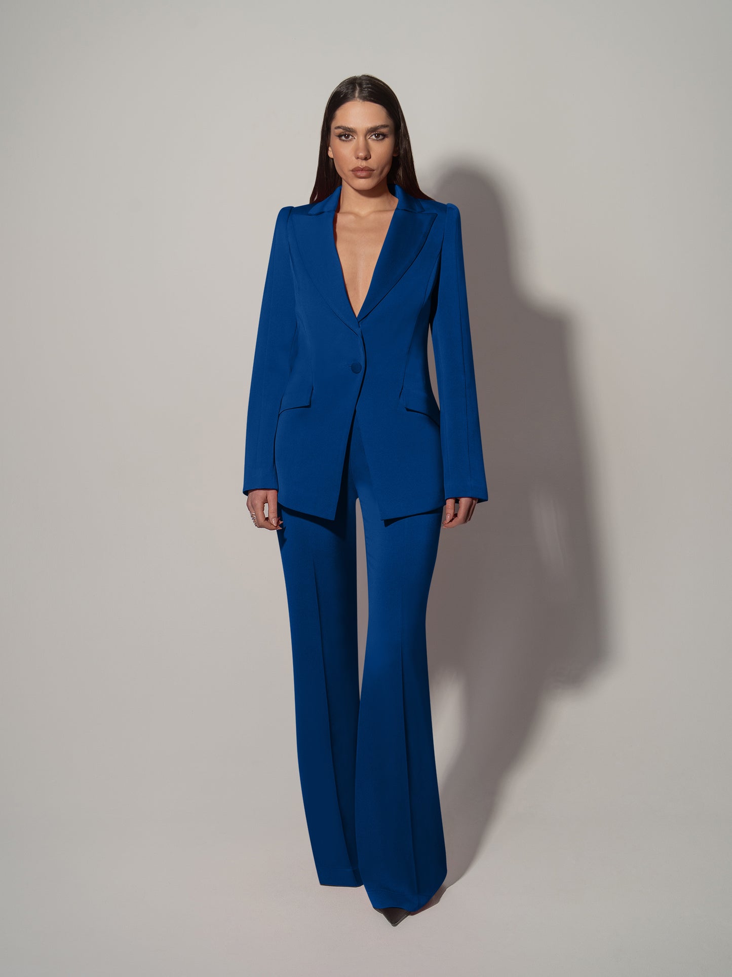 High-Waist Flared Trousers - Azure Blue