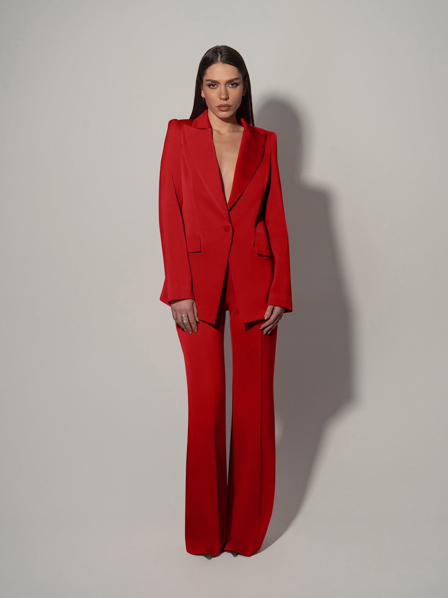 High-Waist Flared Trousers - Fierce Red