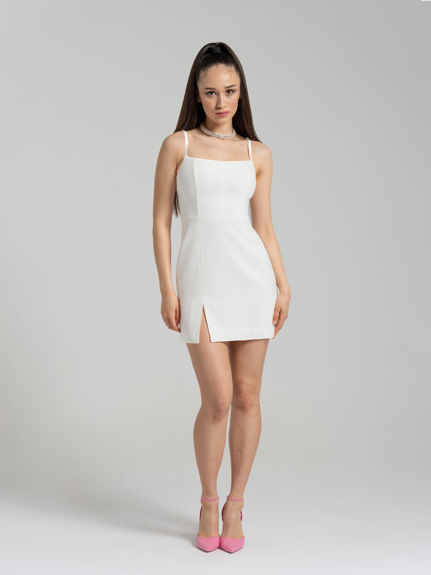 Into You Fitted Mini Dress - Pearl White by Tia Dorraine Women's Luxury Fashion Designer Clothing Brand