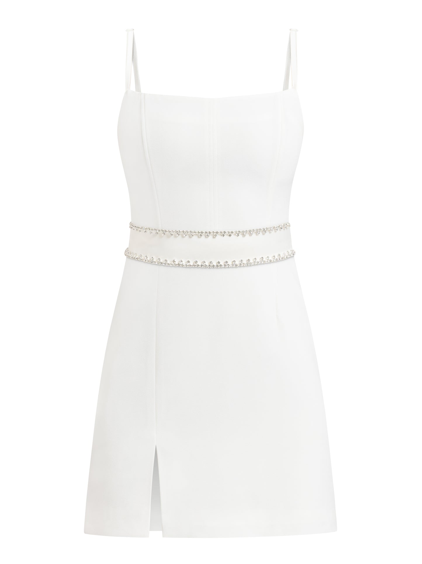 Into You Fitted Mini Dress with Crystal Belt - Pearl White