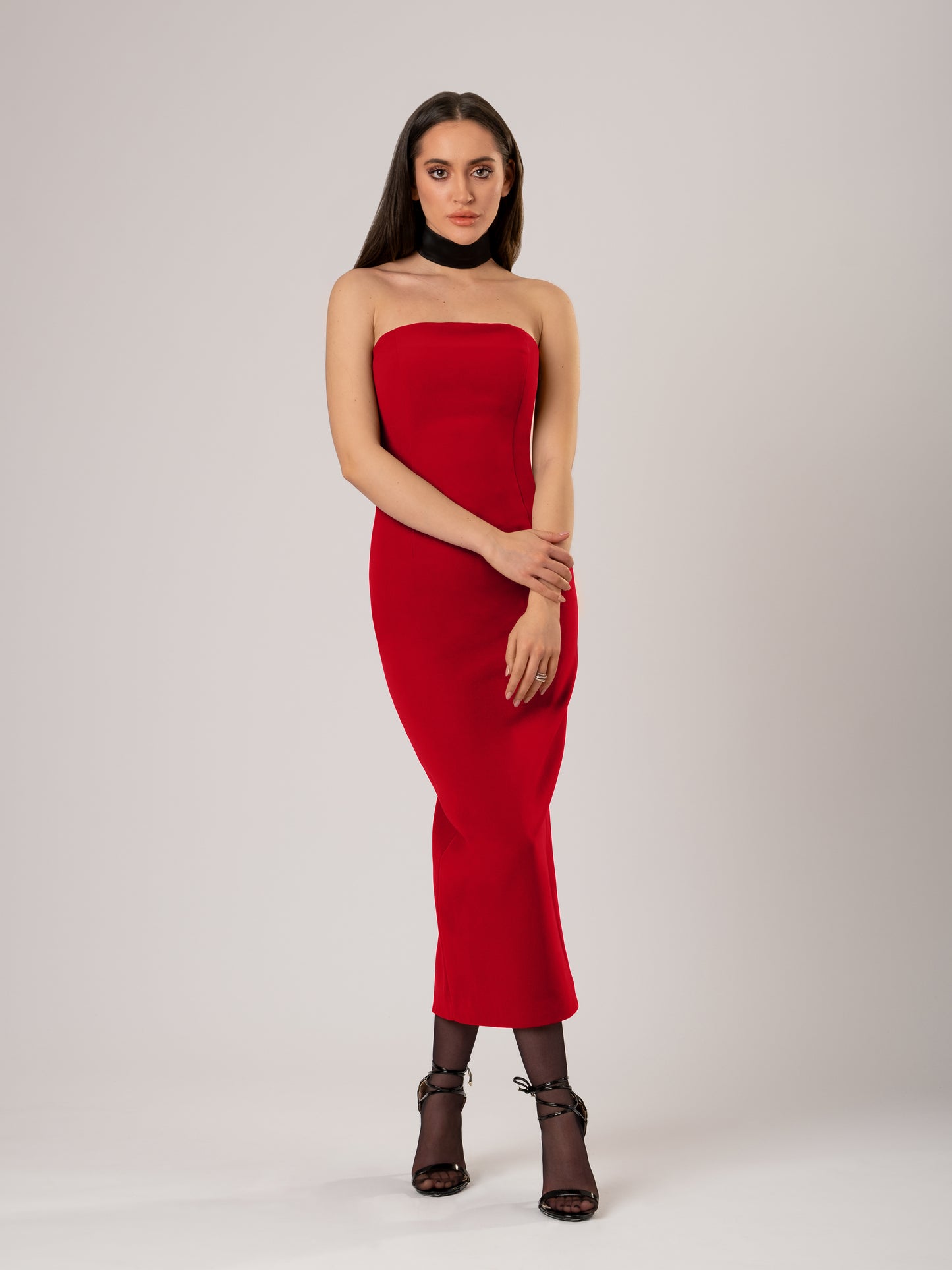 Kiss Me Fitted Bustier Midi Dress - Red