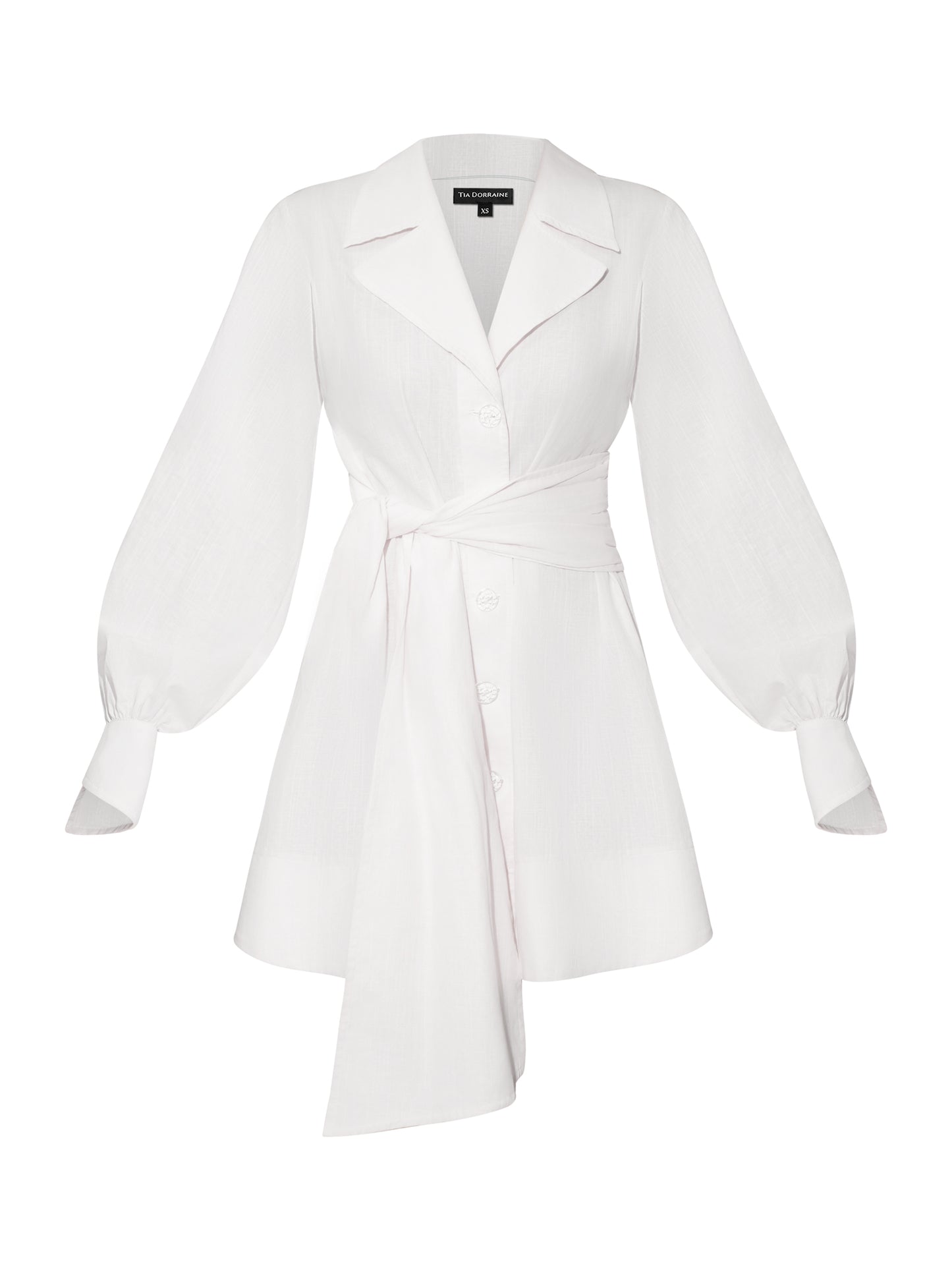 Long Sleeve Shirt Dress in Linen - White
