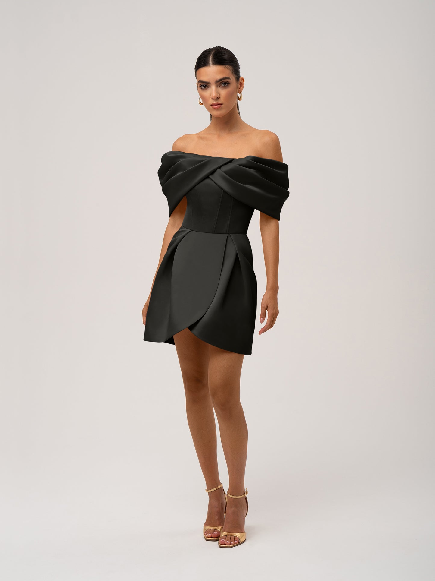 Love in Bloom Off-Shoulder Mini Dress - Black