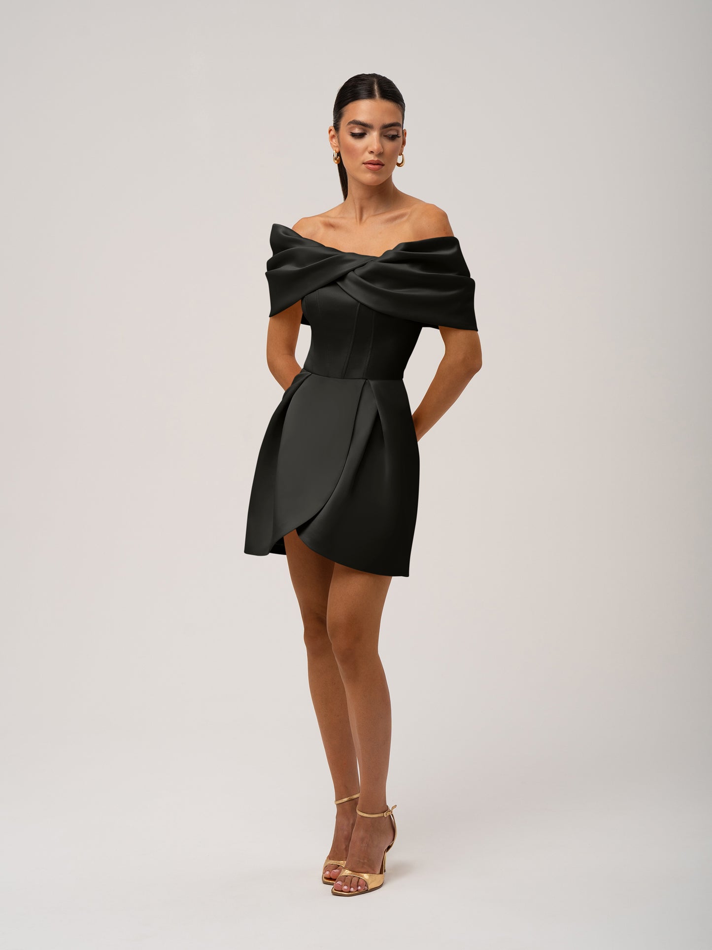 Love in Bloom Off-Shoulder Mini Dress - Black