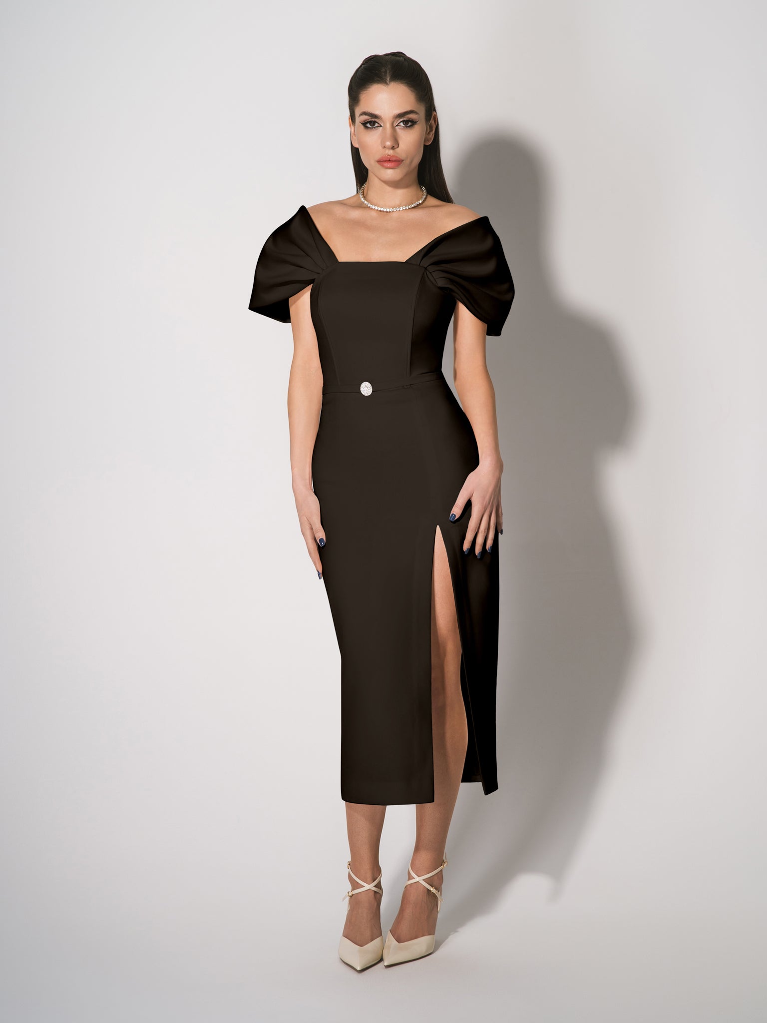 Mirage Crystal Ornament Midi Dress - Black Black / XXL Mirage Crystal Ornament Midi Dress - Black Black / XXL