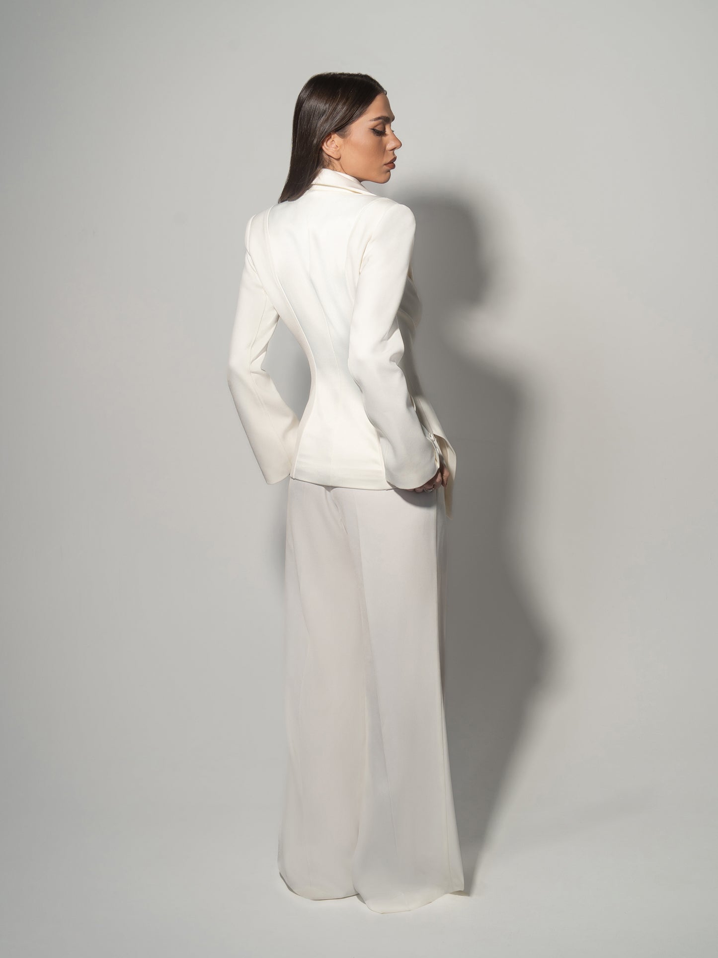 Modern Power Tailored Asymmetric Suit - Pearl White