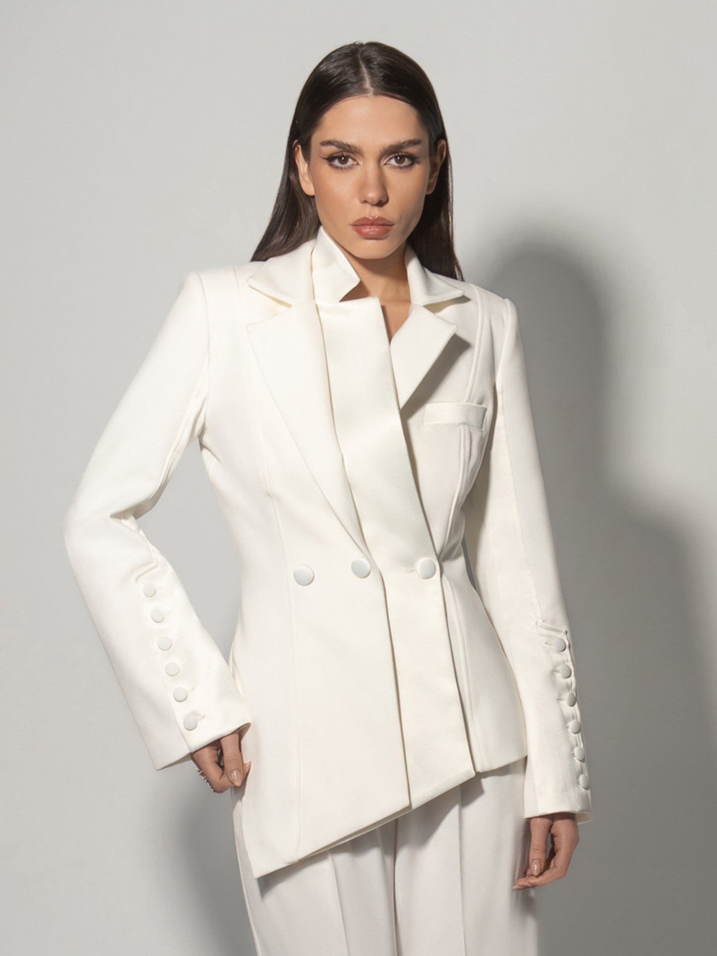 Modern Power Asymmetric Tailored Blazer - Pearl White