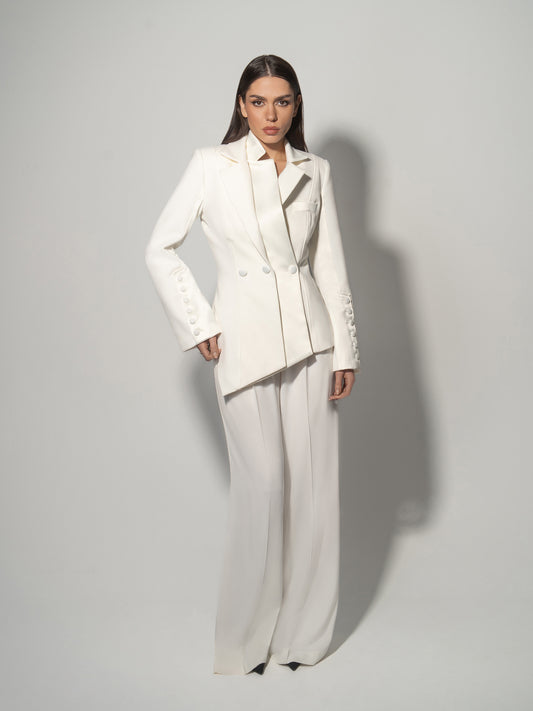 High-Waist Wide-Leg Trousers - Pearl White