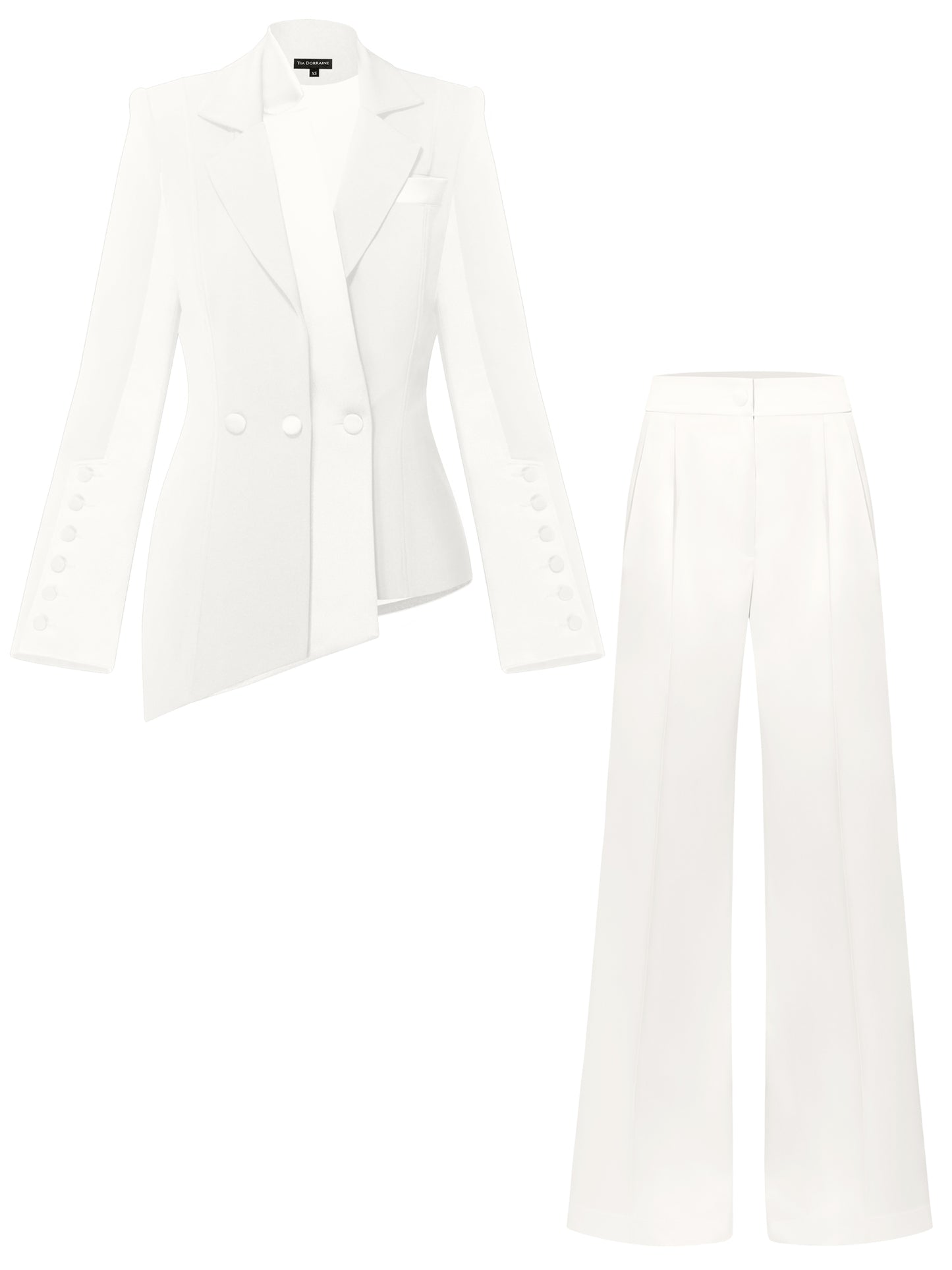 Modern Power Tailored Asymmetric Suit - Pearl White