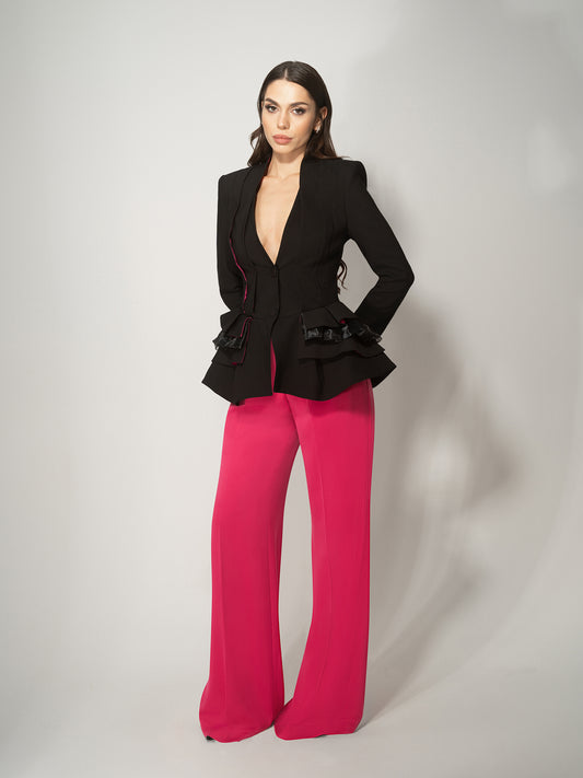 High-Waist Wide-Leg Trousers - Hot Pink