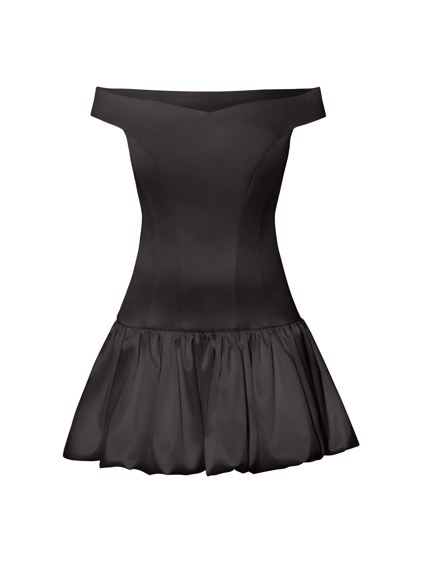 Off-Shoulders Satin Balloon Dress - Black