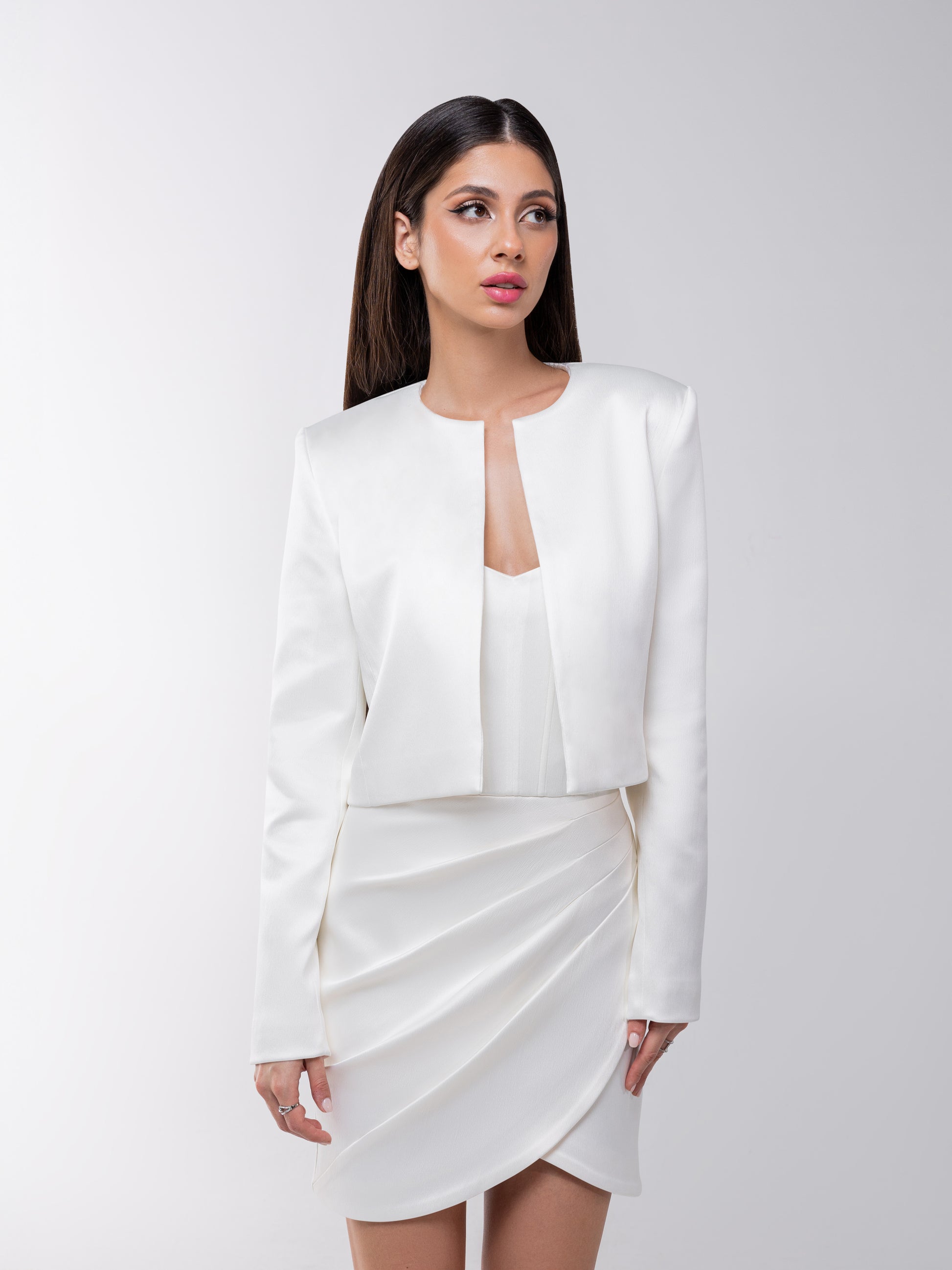 Perfectly Romantic Cropped Blazer - Pearl White by Tia Dorraine Women's Luxury Fashion Designer Clothing Brand
