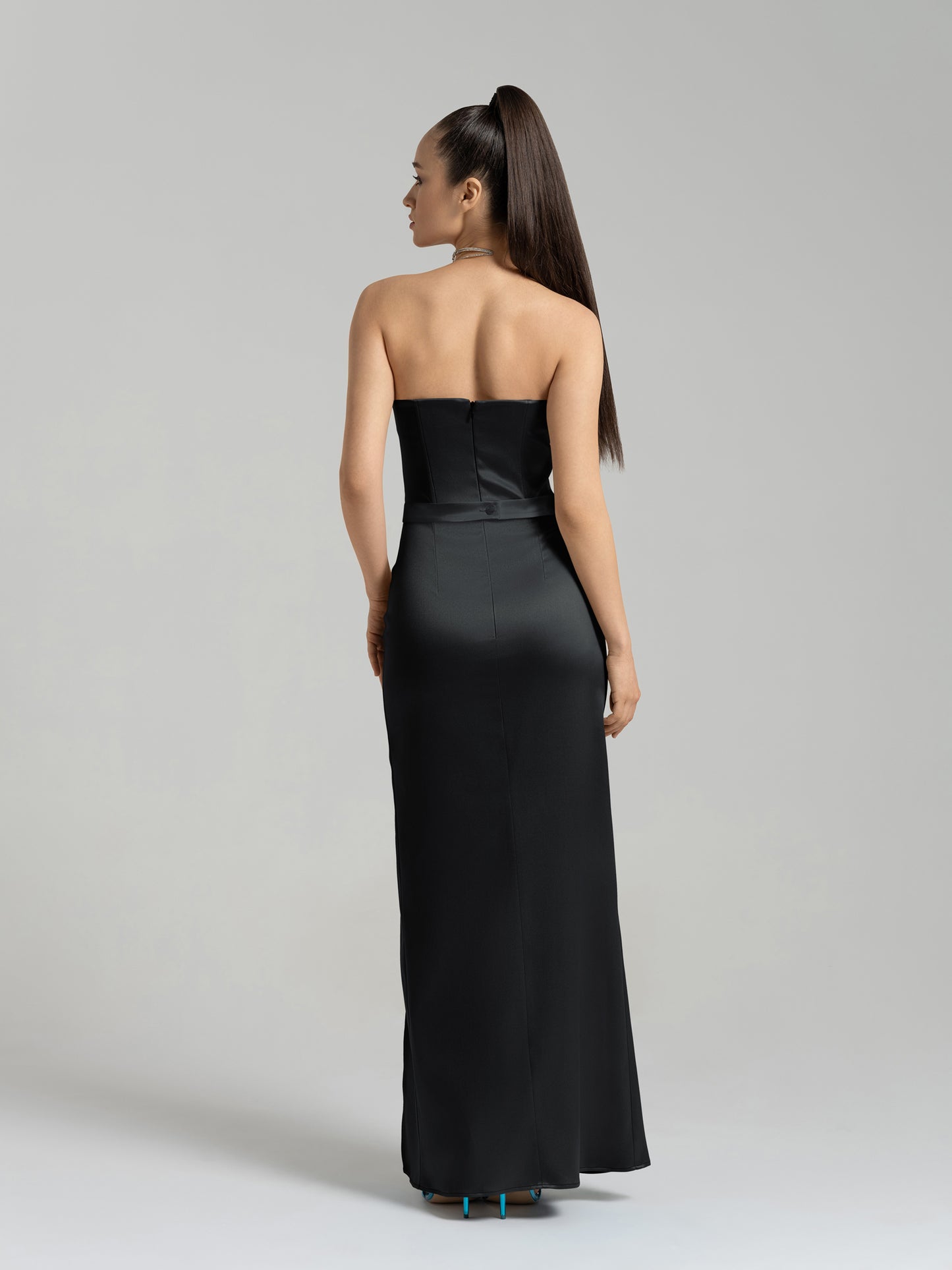 Queen of Hearts Satin Maxi Dress - Black