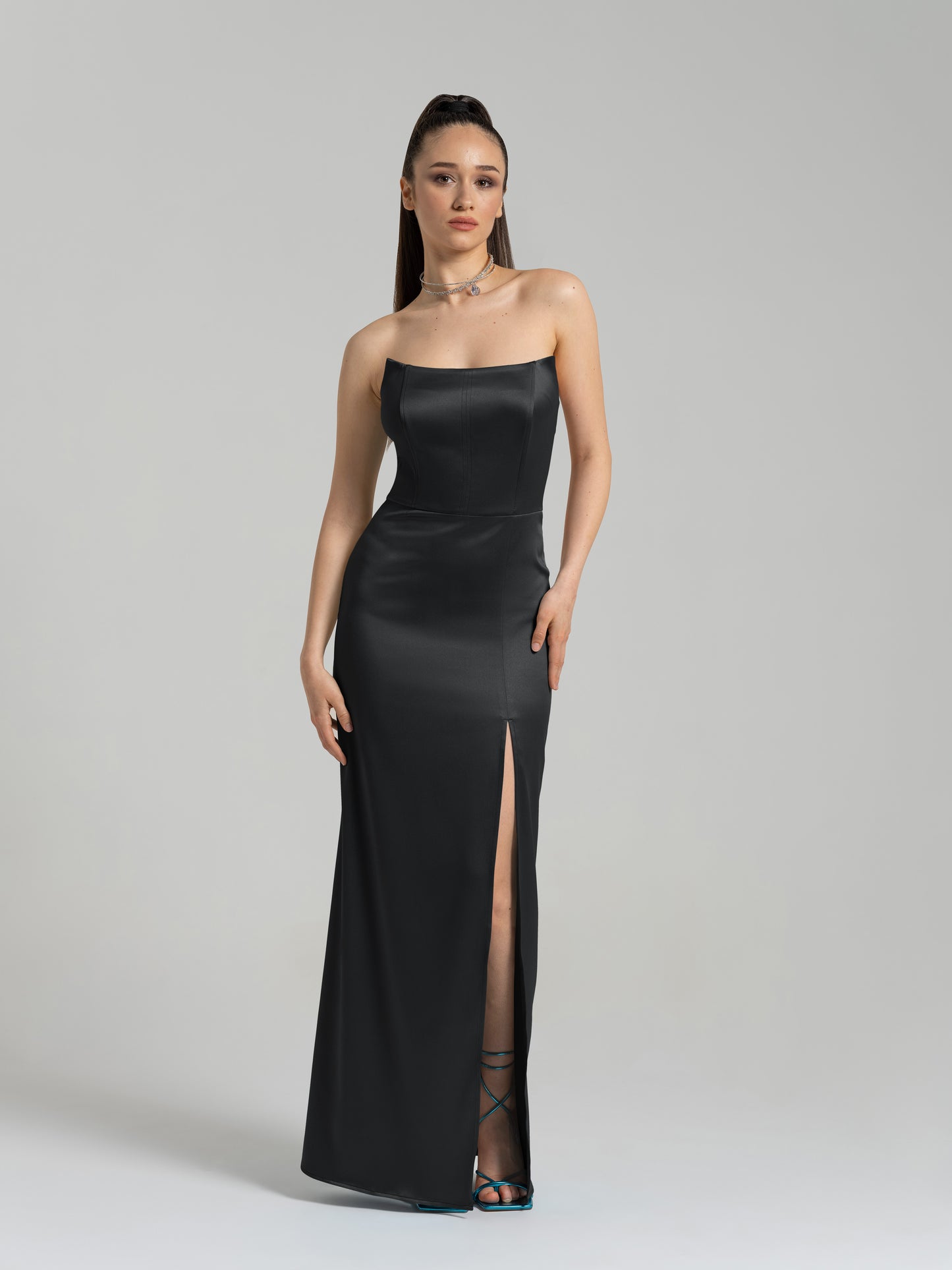 Queen of Hearts Satin Maxi Dress - Black by Tia Dorraine Women's Luxury Fashion Designer Clothing Brand