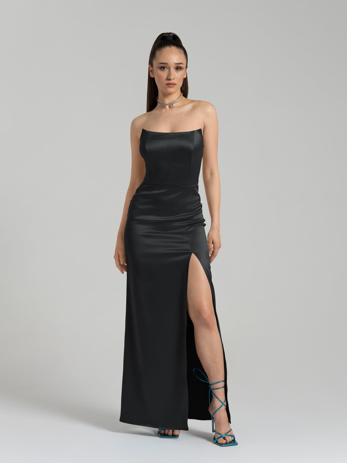 Queen of Hearts Satin Maxi Dress - Black by Tia Dorraine Women's Luxury Fashion Designer Clothing Brand