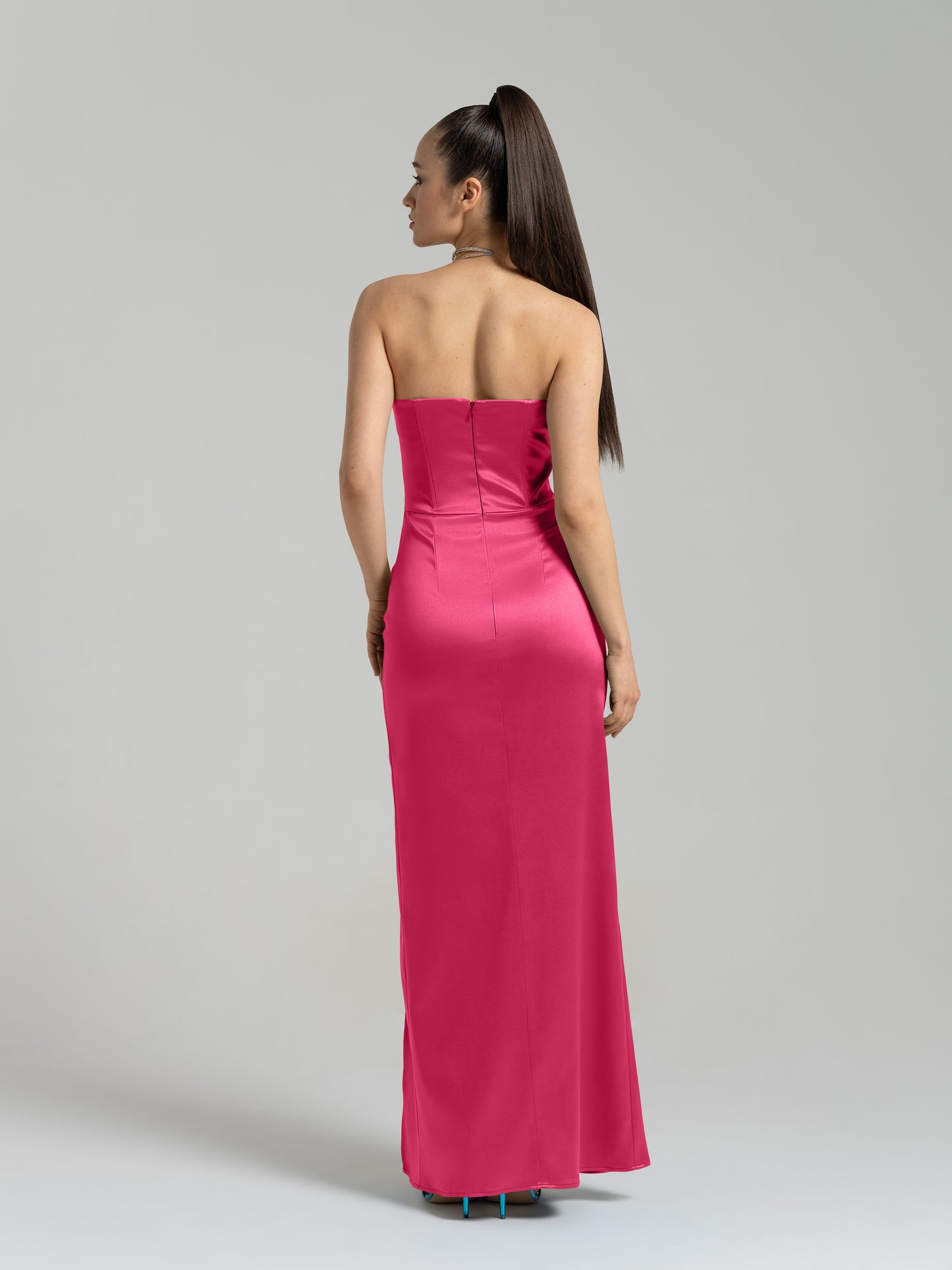 Queen of Hearts Satin Maxi Dress - Hot Pink by Tia Dorraine Women's Luxury Fashion Designer Clothing Brand