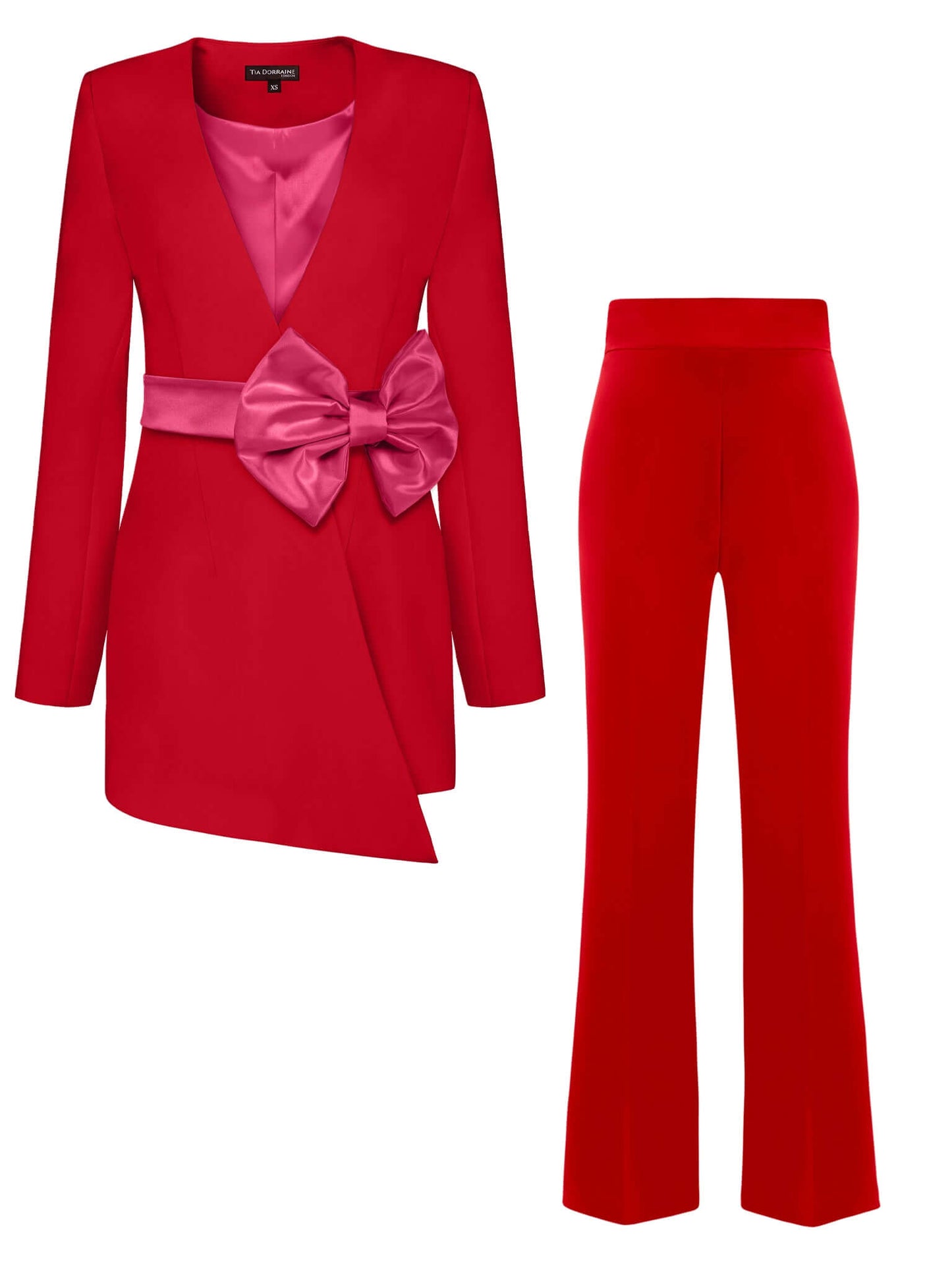 Red Pearl Power Suit with Pink Bow Belt
