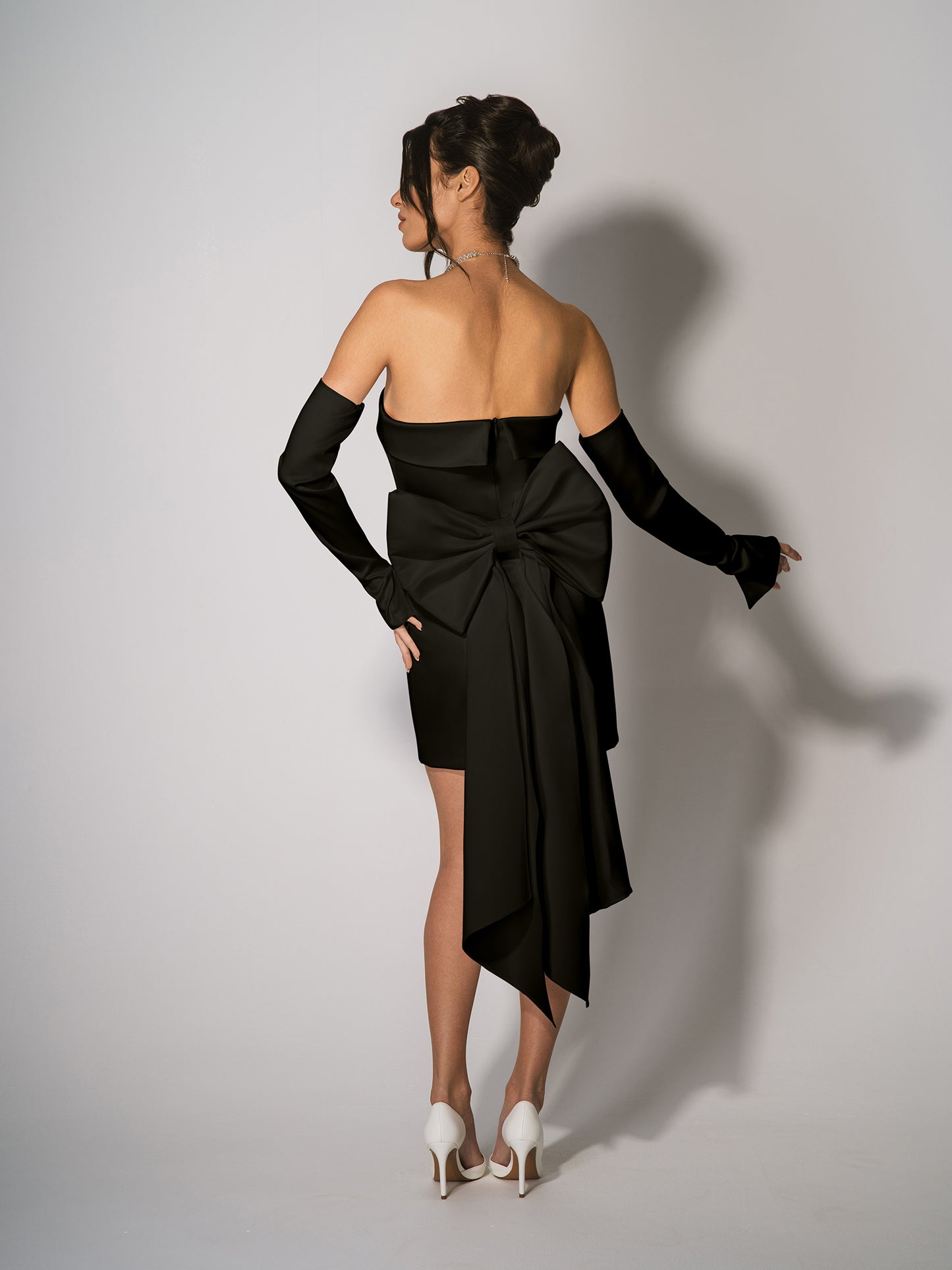 Romantic Allure Dress With Sleeves & Bow Belt - Black