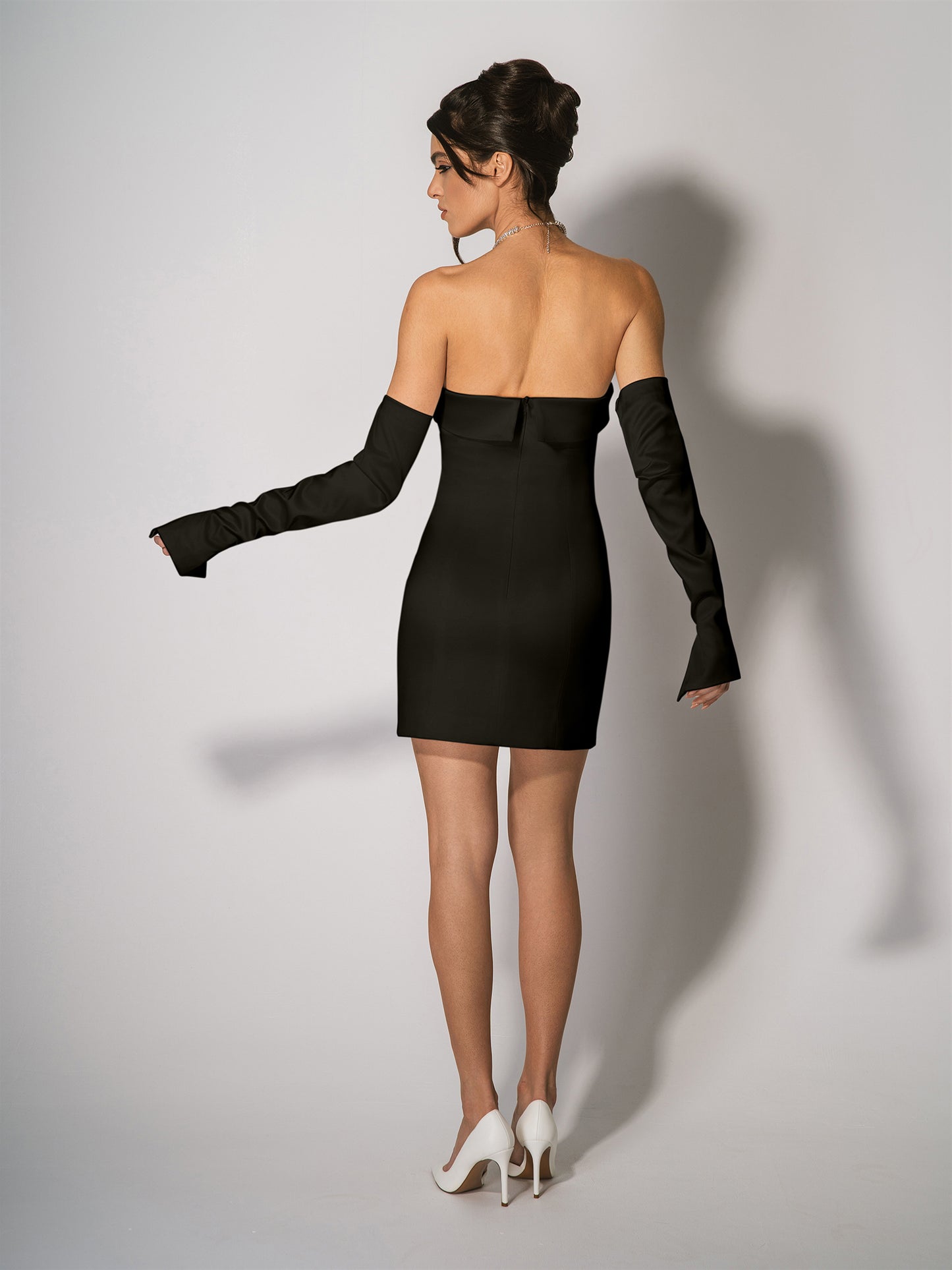 Romantic Allure Satin Mini Dress WIth Sleeves - Black