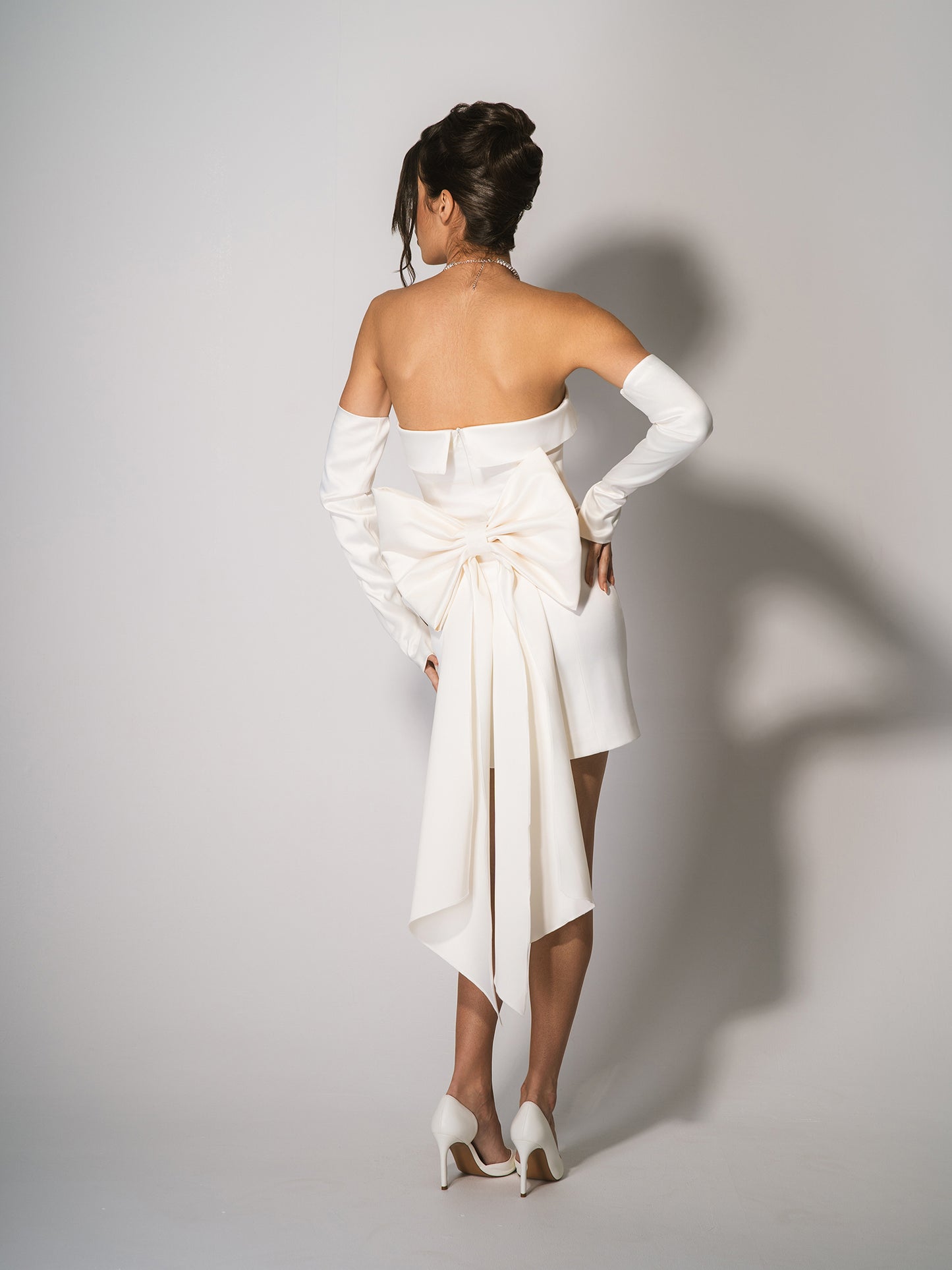 Romantic Allure Satin Mini Dress With Bow Belt by Tia Dorraine Women's Luxury Fashion Designer Clothing Brand