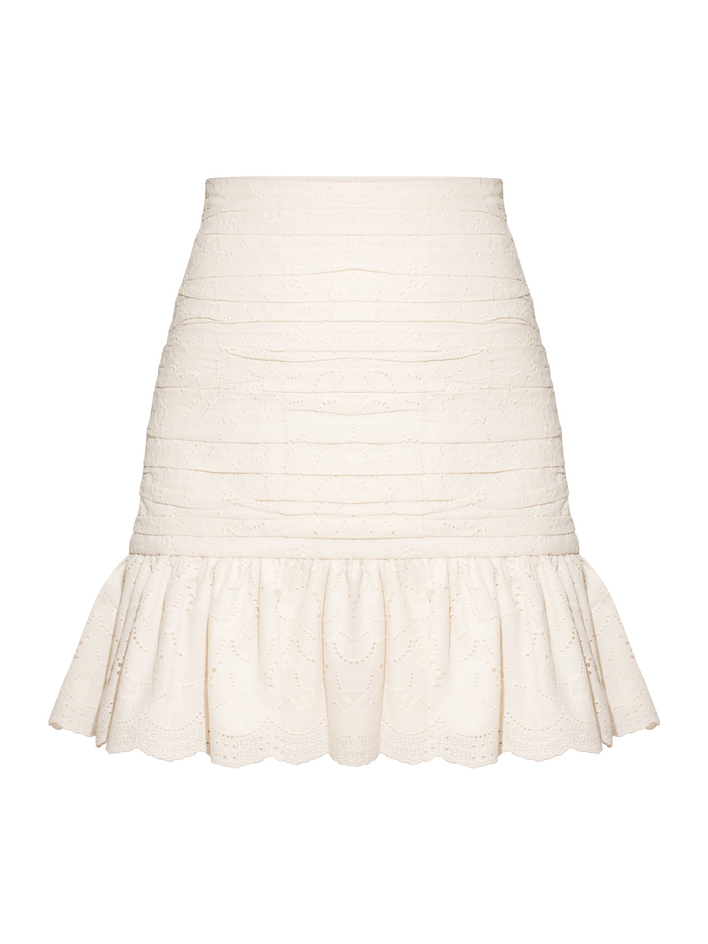 Ruched Mini Skirt in Cotton - Beige