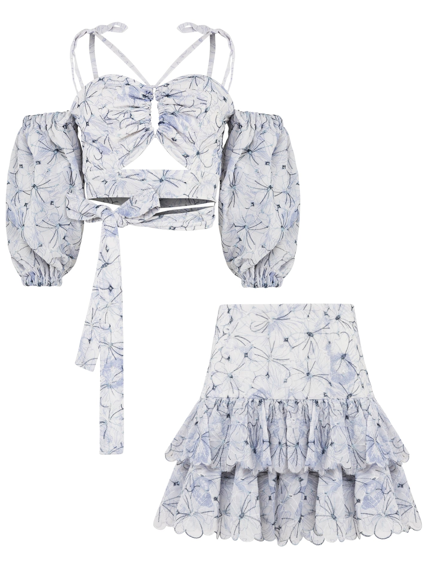 Self-Tie Crop Top & Mini Skirt Georgette Set