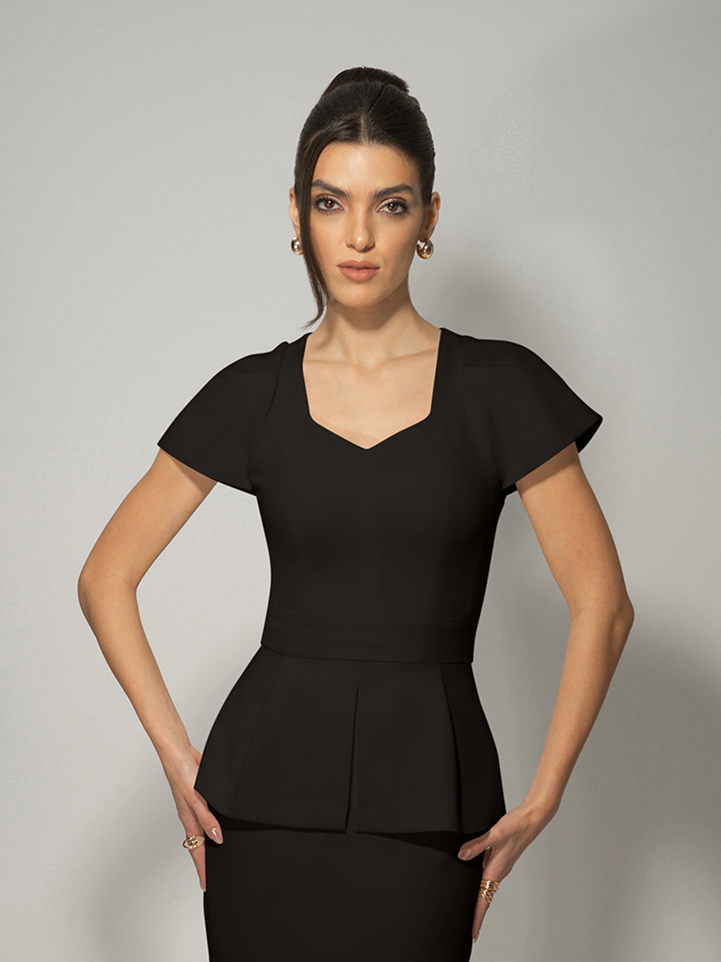 Short-Sleeved Fitted Top by Tia Dorraine Women's Luxury Fashion Designer Clothing Brand