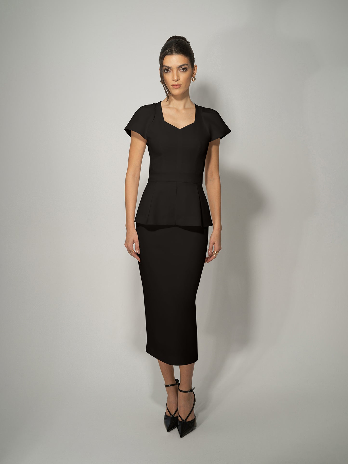 Short-Sleeved Fitted Top & Skirt Set by Tia Dorraine Women's Luxury Fashion Designer Clothing Brand
