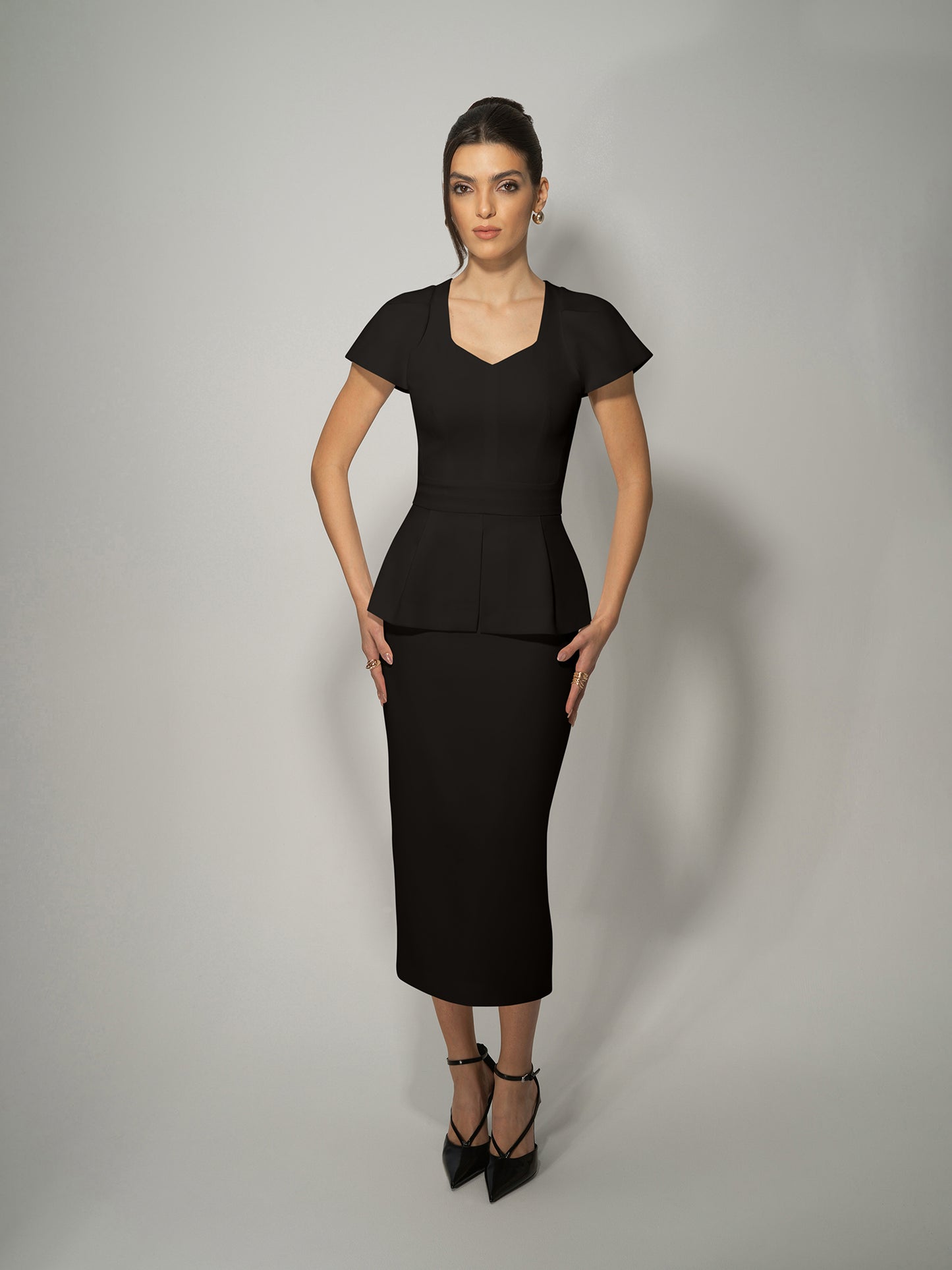 Short-Sleeved Fitted Top & Skirt Set by Tia Dorraine Women's Luxury Fashion Designer Clothing Brand