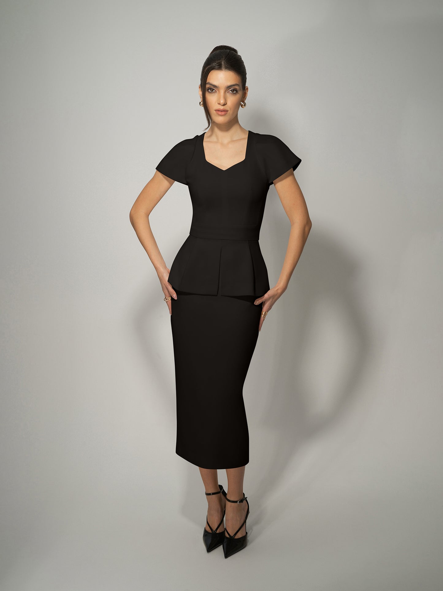 Short-Sleeved Fitted Top & Skirt Set by Tia Dorraine Women's Luxury Fashion Designer Clothing Brand