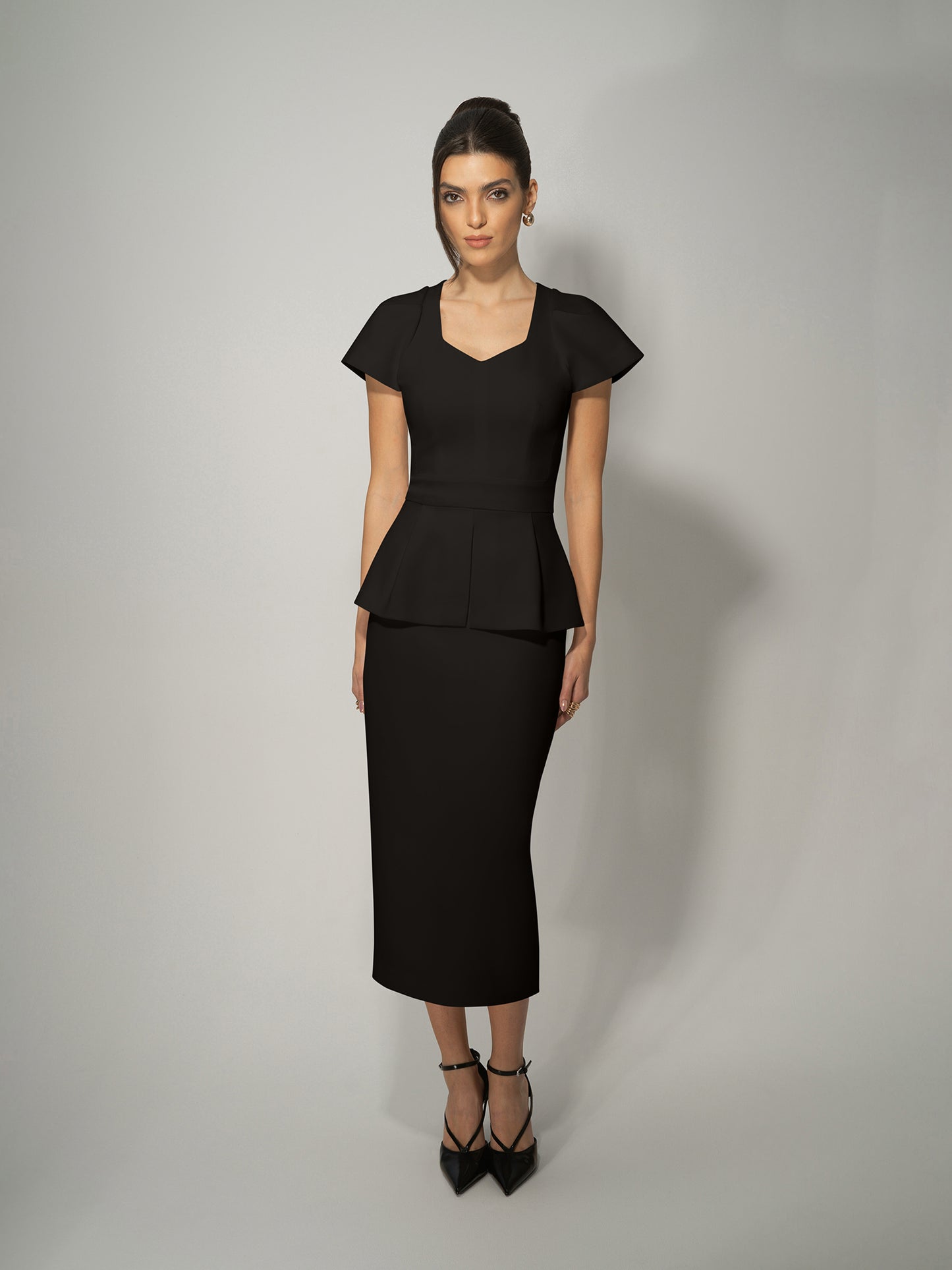 Short-Sleeved Fitted Top & Skirt Set by Tia Dorraine Women's Luxury Fashion Designer Clothing Brand