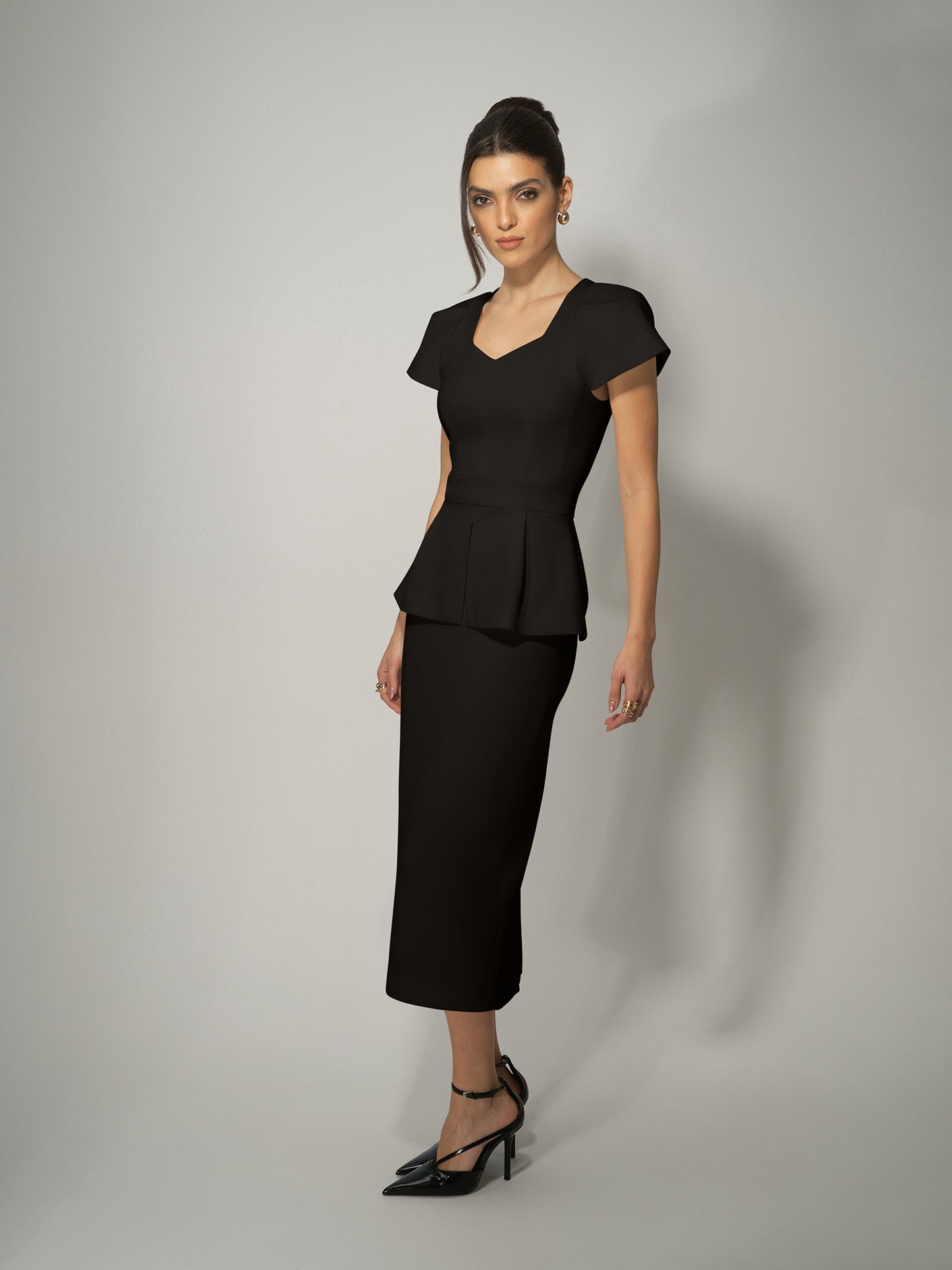 Short-Sleeved Fitted Top & Skirt Set by Tia Dorraine Women's Luxury Fashion Designer Clothing Brand
