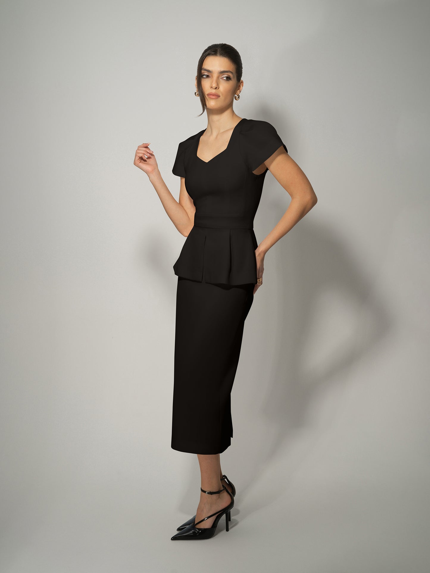 Short-Sleeved Fitted Top & Skirt Set by Tia Dorraine Women's Luxury Fashion Designer Clothing Brand