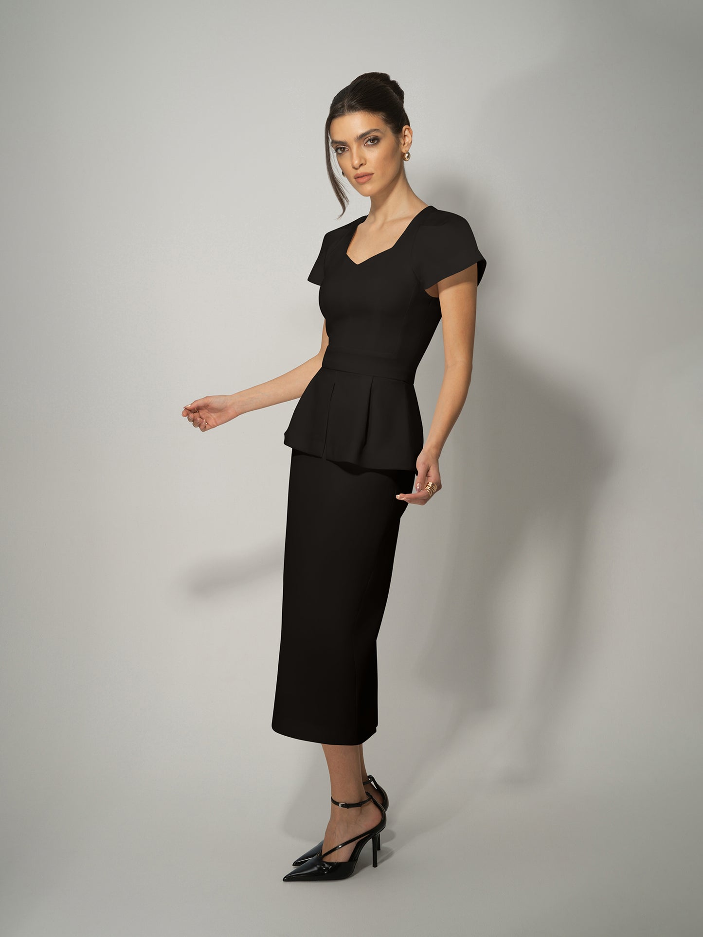 Short-Sleeved Fitted Top & Skirt Set by Tia Dorraine Women's Luxury Fashion Designer Clothing Brand