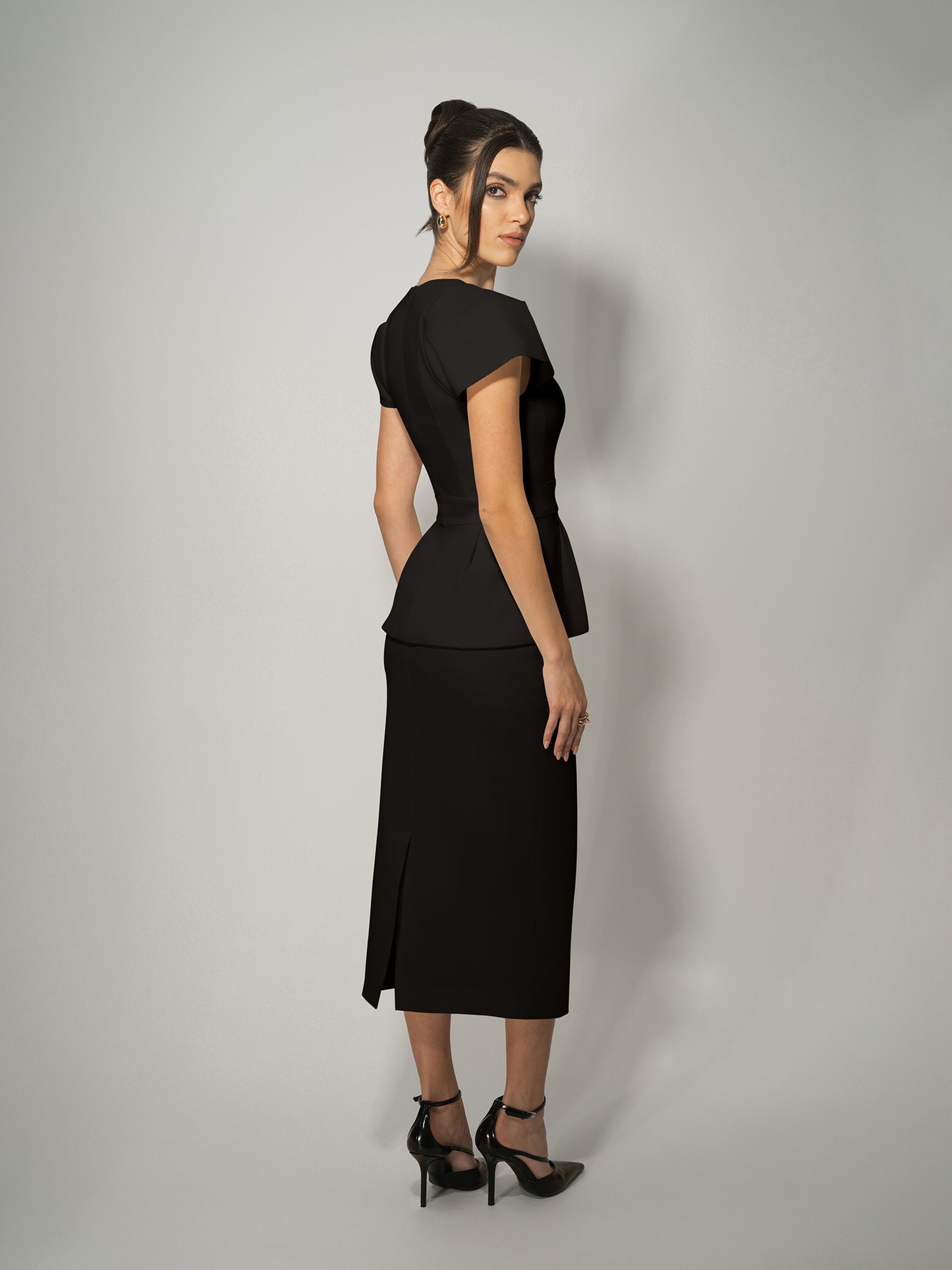Short-Sleeved Fitted Top & Skirt Set by Tia Dorraine Women's Luxury Fashion Designer Clothing Brand