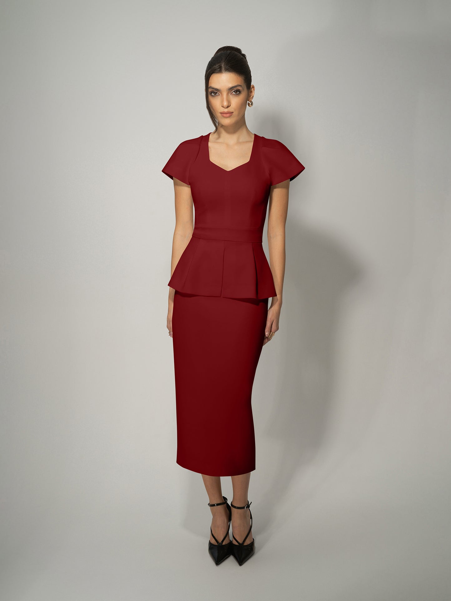 Short-Sleeved Fitted Top & Skirt Set by Tia Dorraine Women's Luxury Fashion Designer Clothing Brand