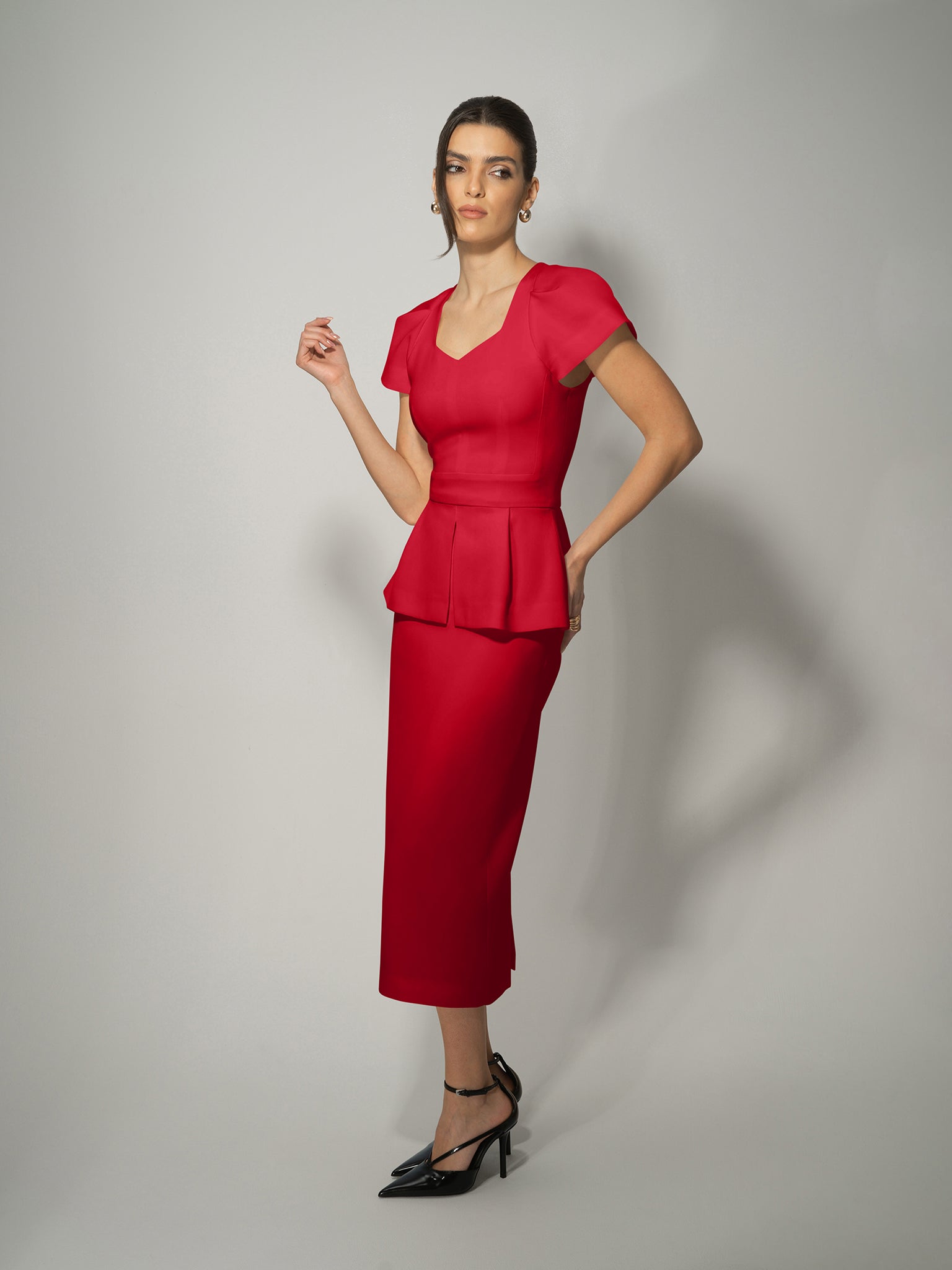 Short-Sleeved Fitted Top & Skirt Set - Fierce Red Fierce Red / XXS Short-Sleeved Fitted Top & Skirt Set - Fierce Red Fierce Red / XXS